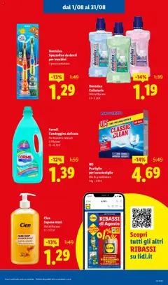 Volantino Lidl del 28.07.2025 | Pagina: 17 | Prodotti: Collutorio, Pastiglie per lavastoviglie, Candeggina, Sale