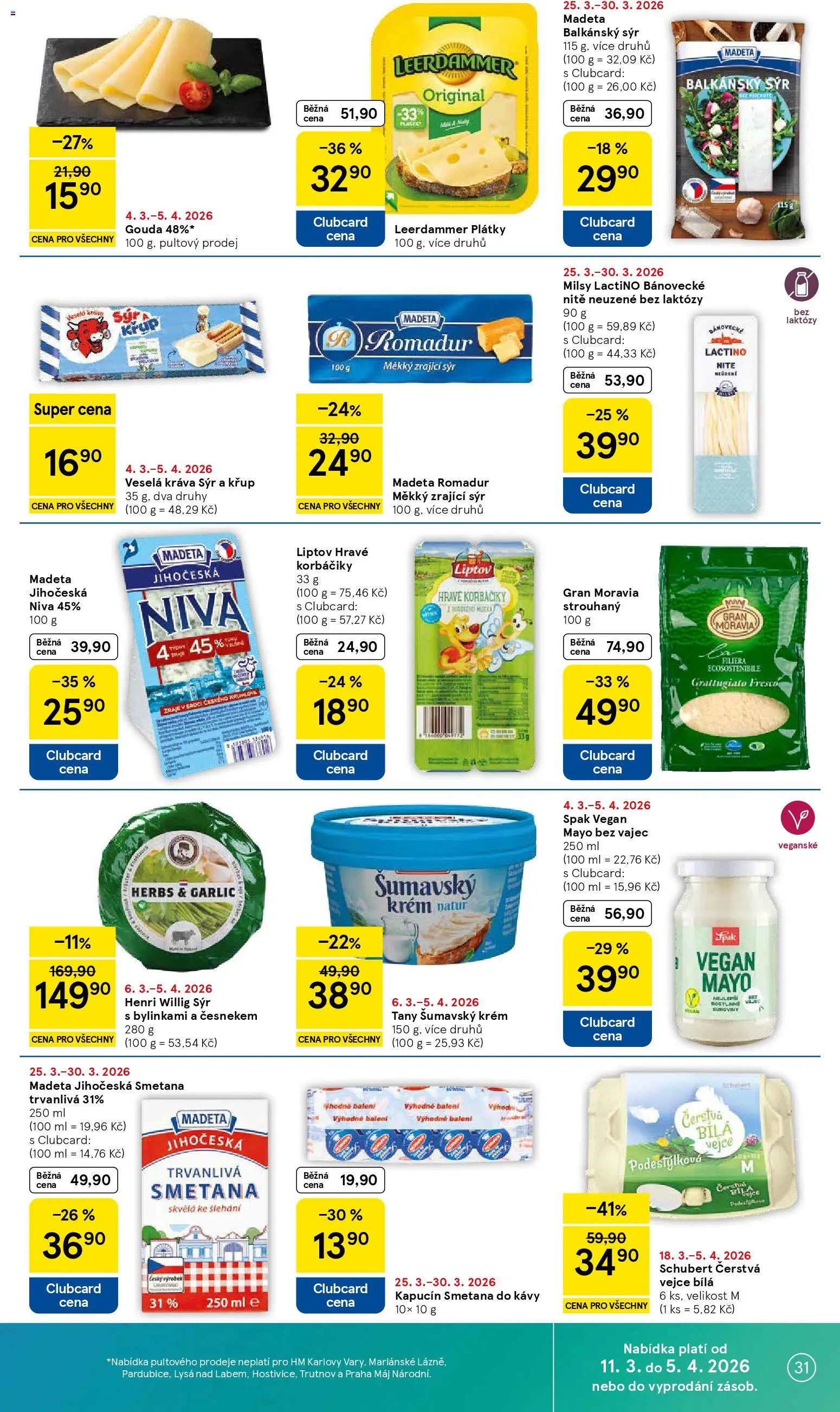 Tesco leták - Hypermarket od 25.03.2026 | Strana: 31 | Produkty: Gouda, Smetana, Balkánský sýr, Niva