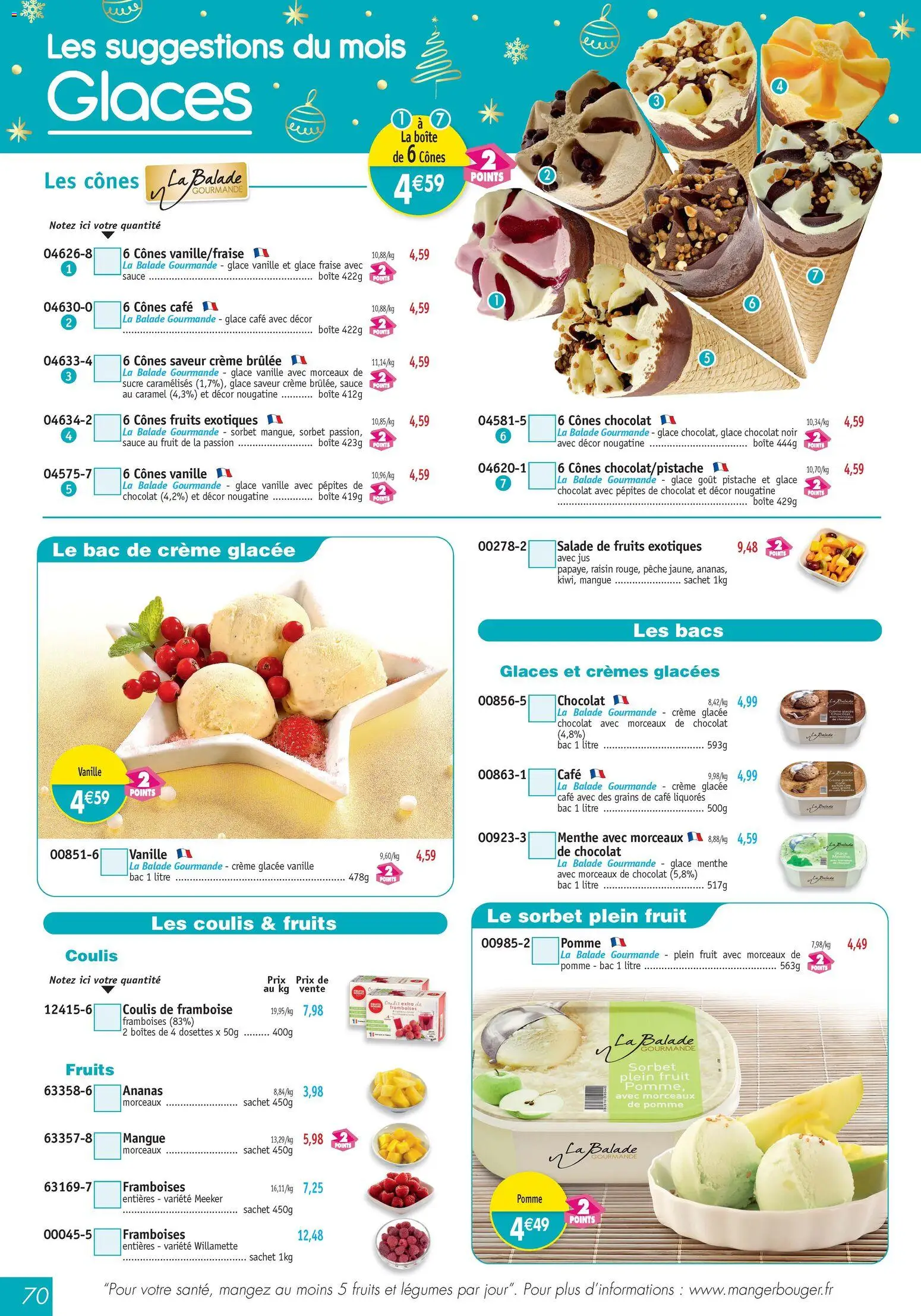 {H1} | Page: 70 | Produits: Menthe, Pépites de chocolat, Café, Ananas