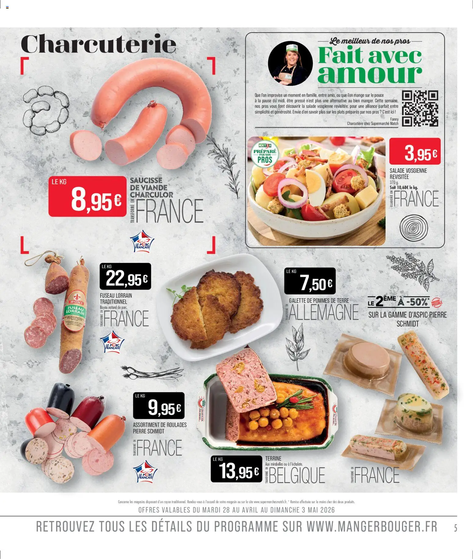 {H1} | Page: 5 | Produits: Salade, Saucisse, Porc, Pommes de terre