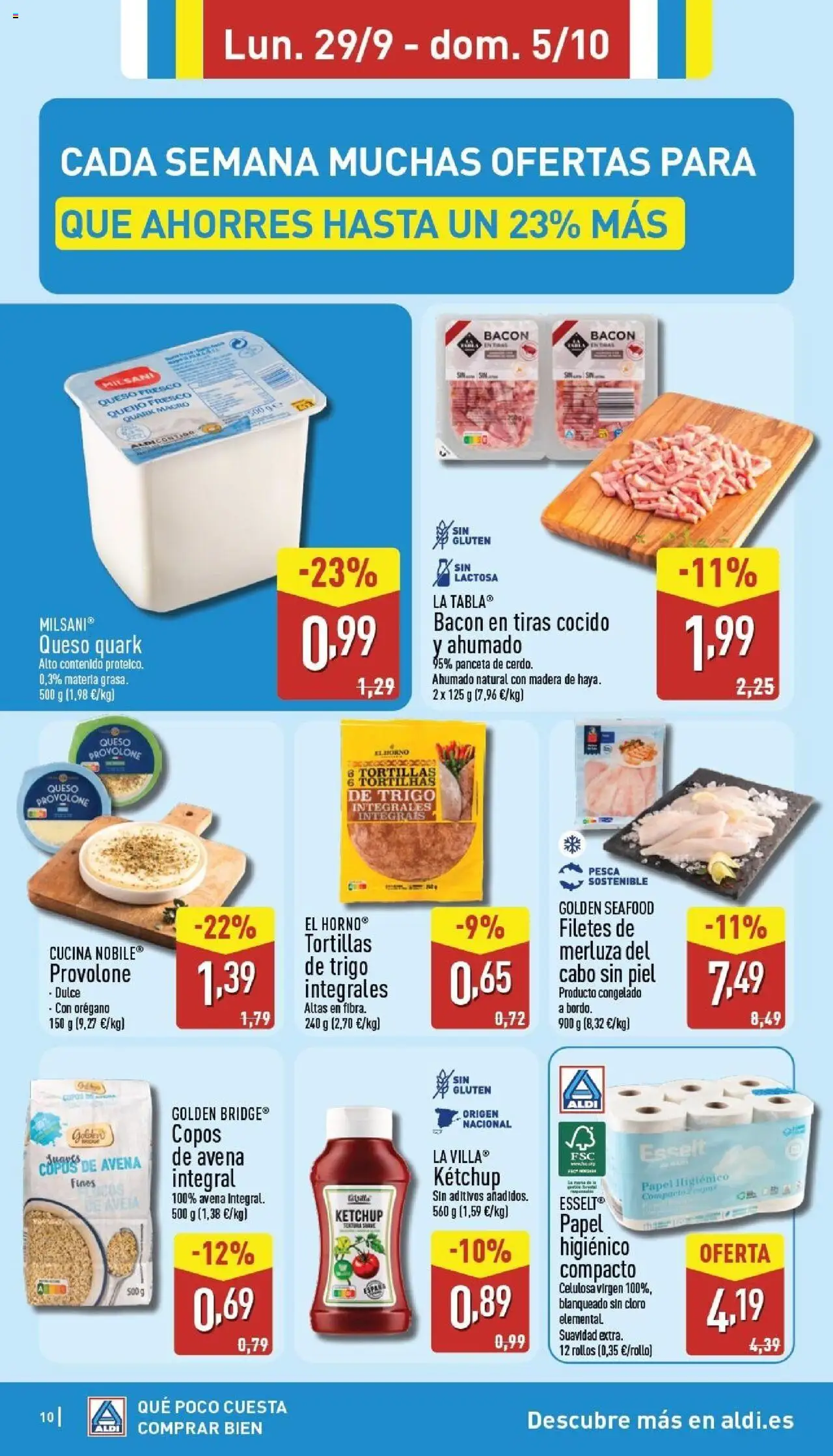 Aldi folleto Canarias │ válido desde el 29.09.2025 | Página: 10 | Productos: Queso, Queso fresco, Papel higienico, Filetes de merluza