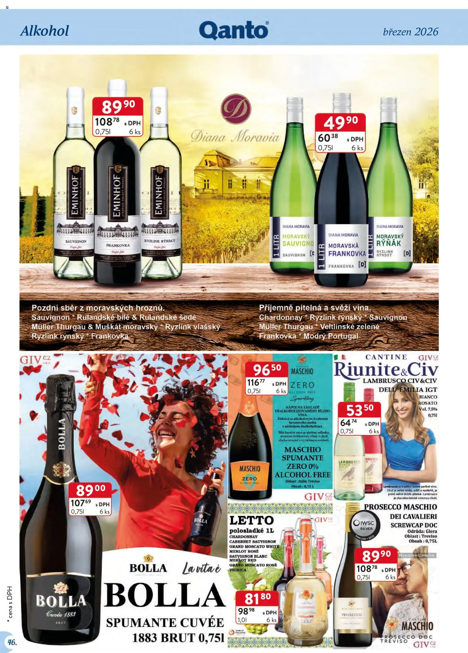 Astur & Qanto leták - Velkoobchod 03/2026 od 01.03.2026 | Strana: 46 | Produkty: Lambrusco, Prosecco, Merlot, Cabernet Sauvignon