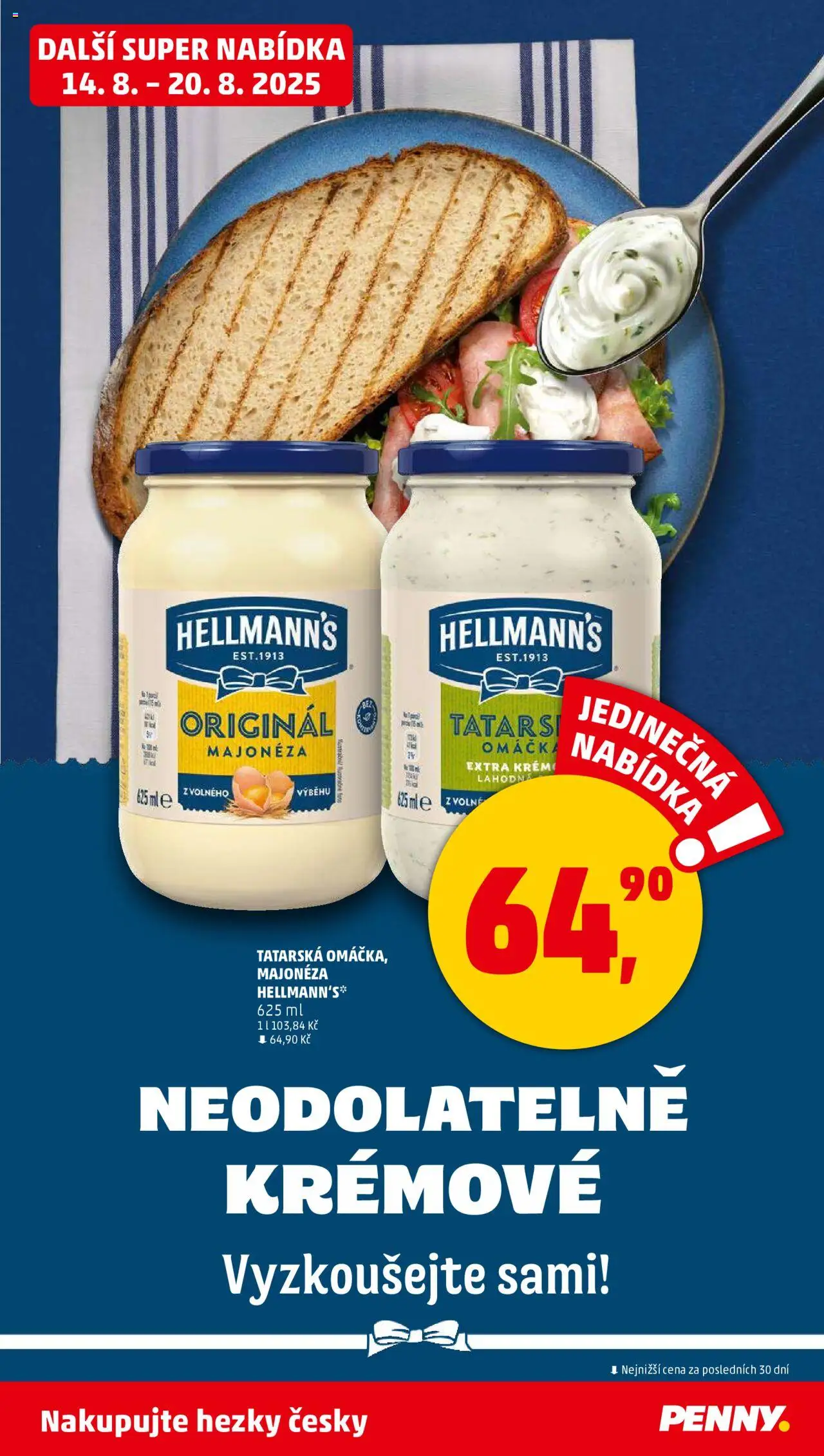 Penny Market leták - Čtvrtečník od 14.08.2025 | Strana: 30 | Produkty: Krém, Hellmann's, Majonéza
