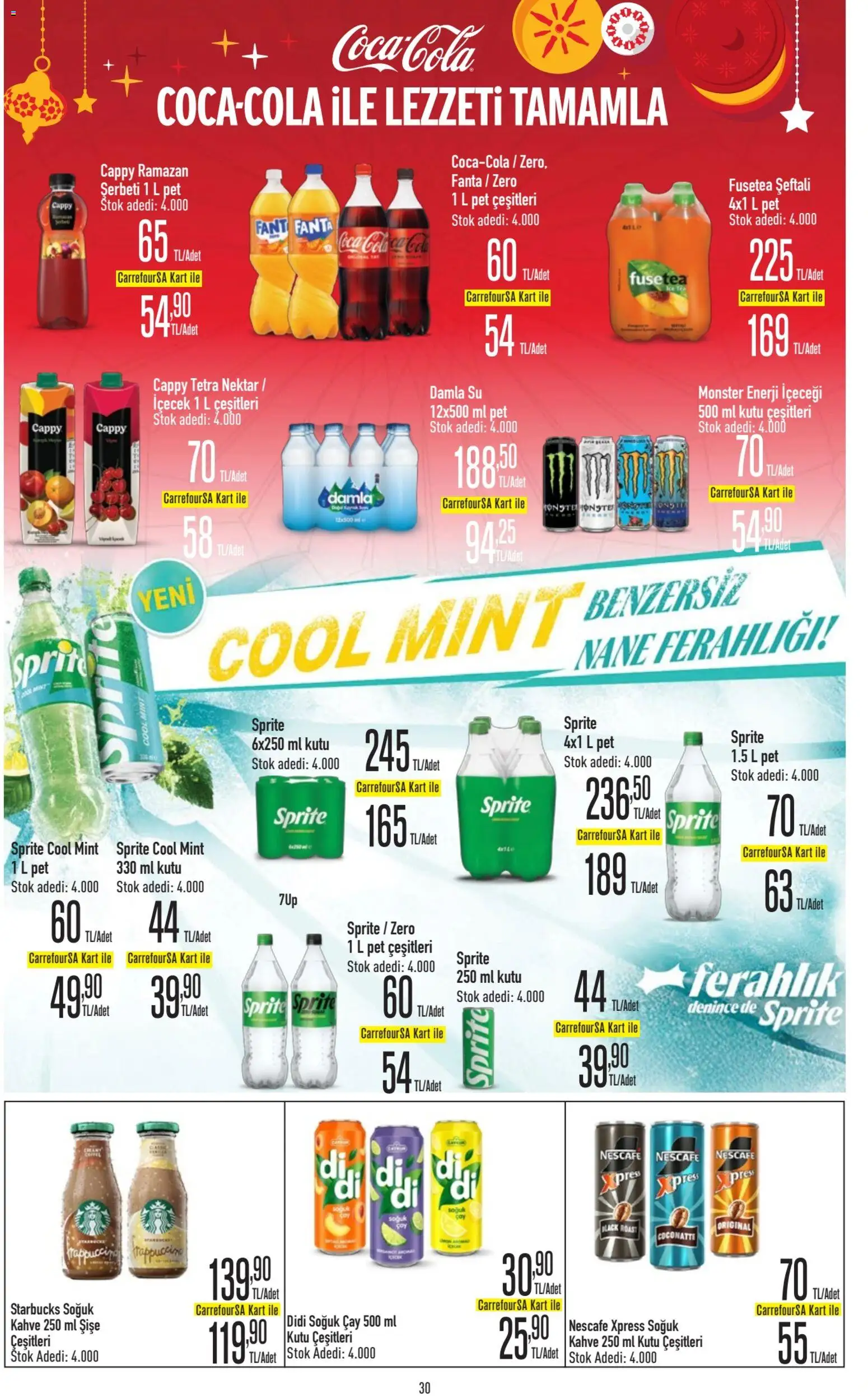 CarrefourSA Katalog - 09.03.2026 tarihinden itibaren geçerlidir | Sayfa: 30 | Ürünler: Kutu, Şeftali, Enerji içeceği, Sprite
