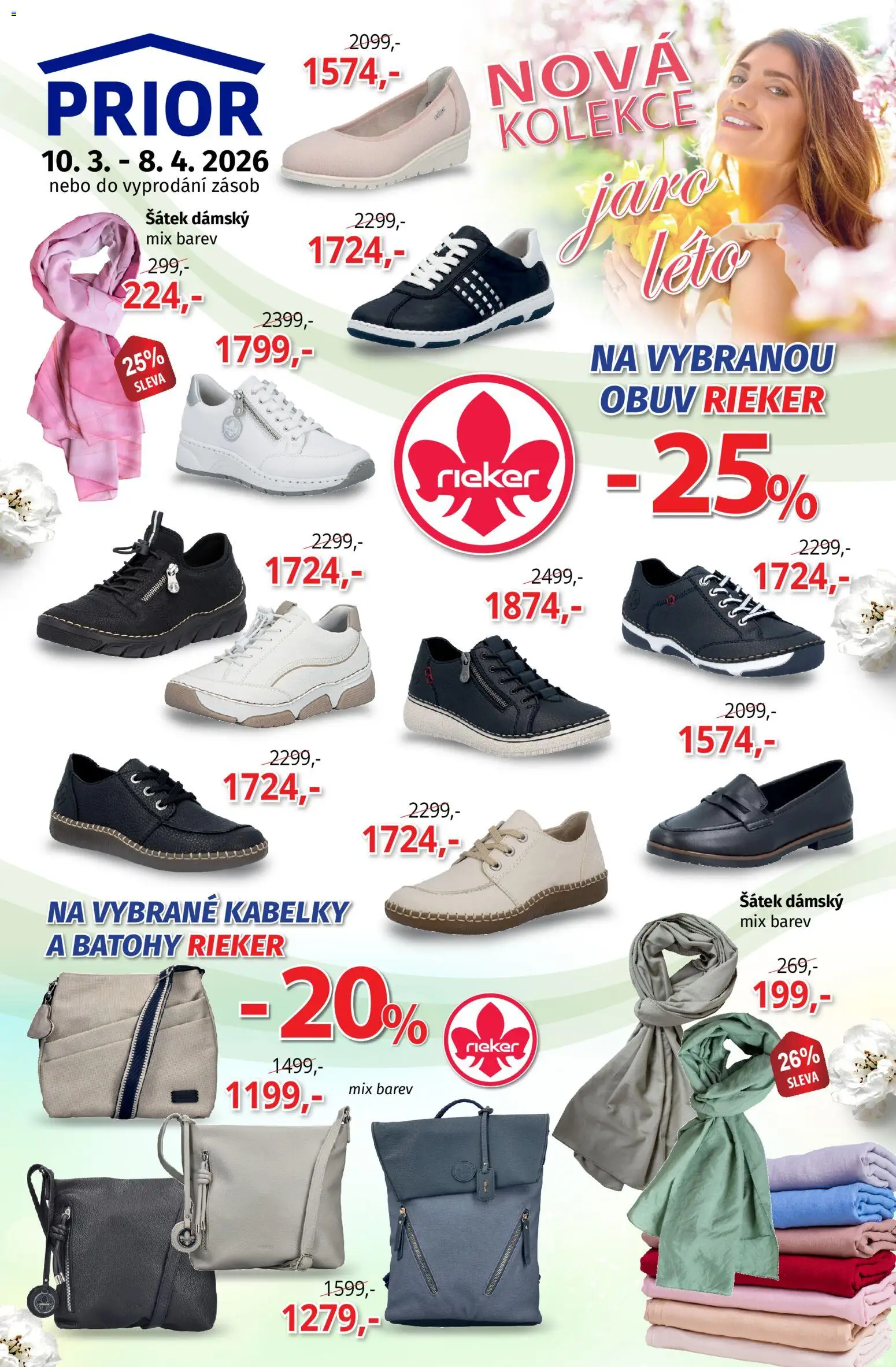 Prior - Akční Nabídka Obuvi od 10.03.2026 | Strana: 1 | Produkty: Batohy, Šátek, Obuv, Kabelky