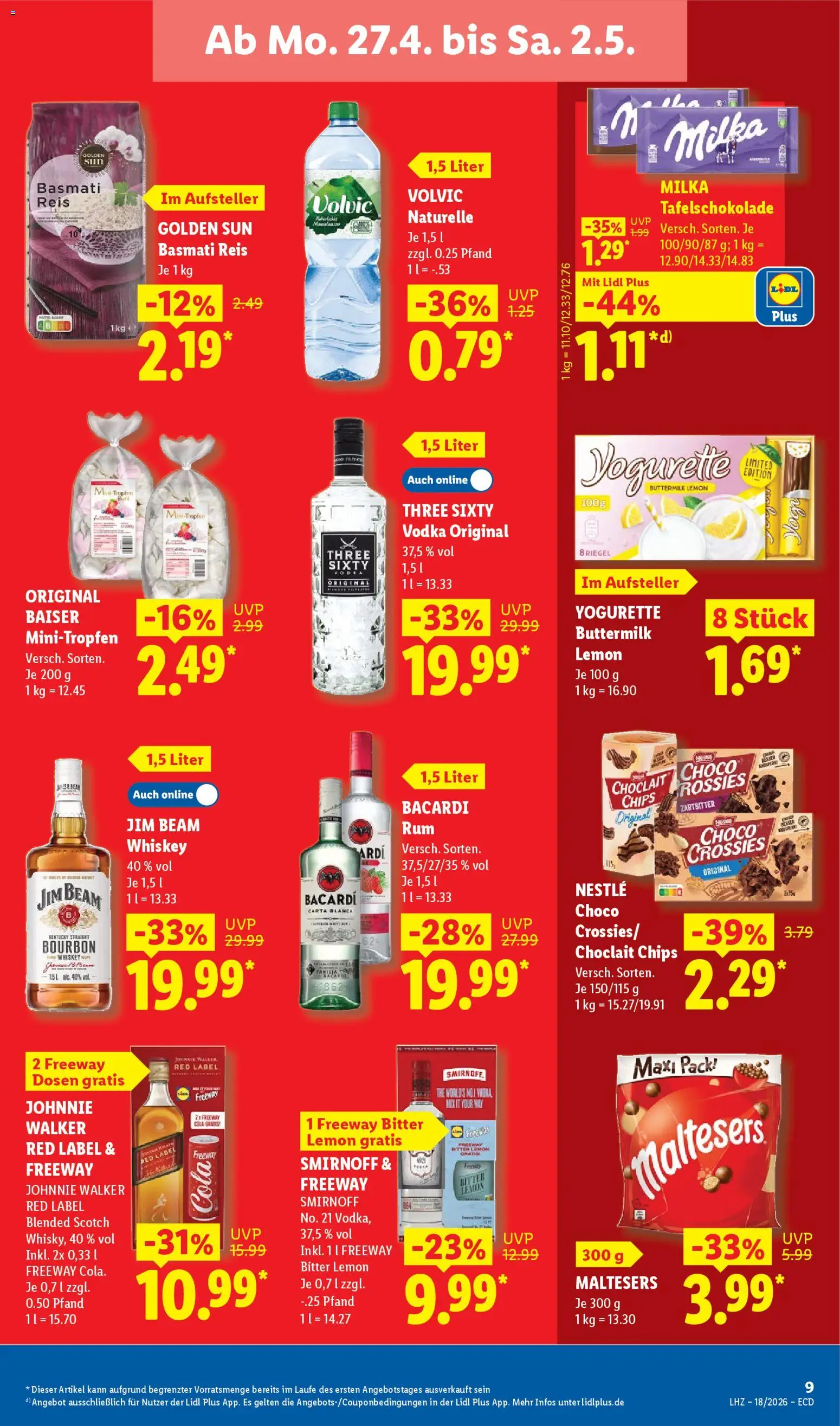 Lidl Prospekt – gültig ab 27.04.2026 | Seite: 17 | Produkte: Jim beam, Milka, Vodka, Johnnie walker