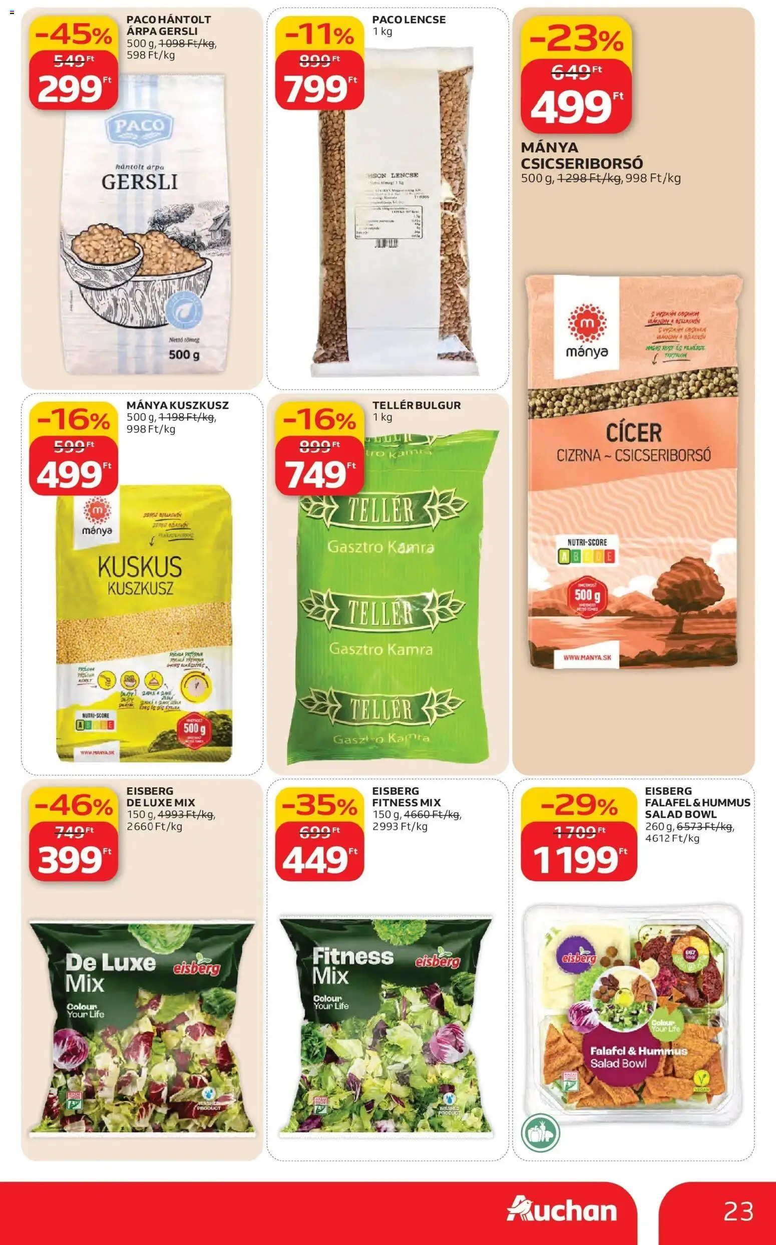 Auchan akciós ujság - amely érvényes a következő dátumtól: 26.02.2026 | Oldal: 23 | Termékek: Csicseriborsó, Lencse, Bulgur, Kuszkusz