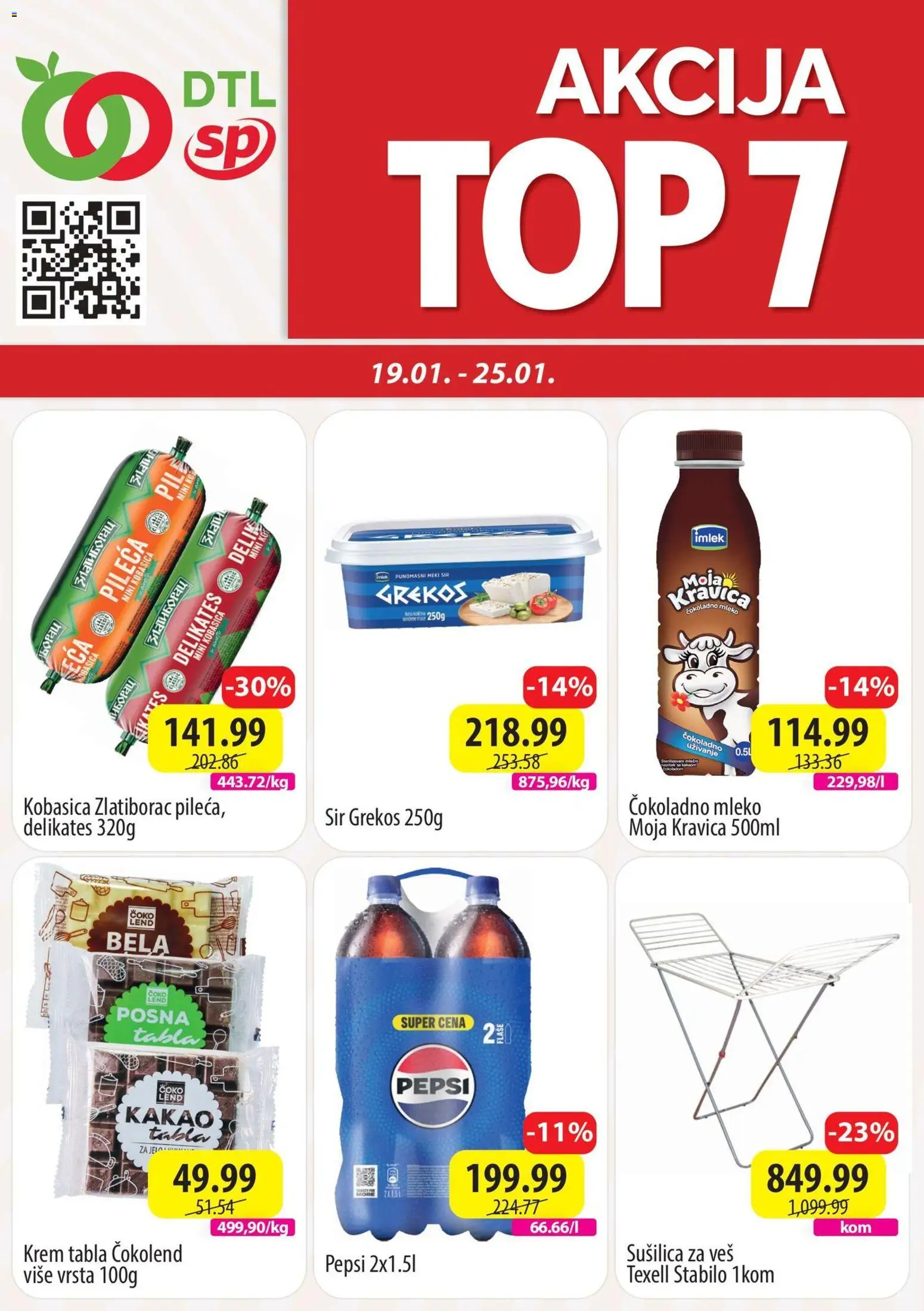 Senta Promet katalog - važi od 19.01.2026 | Strana: 1 | Proizvode: Čokoladno mleko, Moja kravica, Kobasica, Pepsi