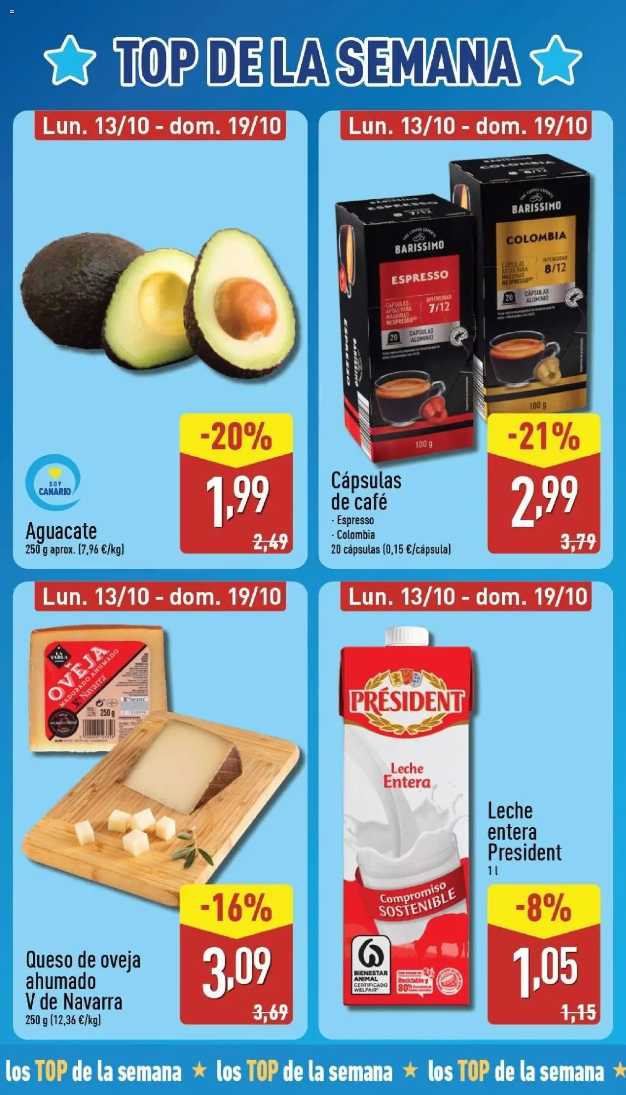 Aldi folleto Canarias │ válido desde el 13.10.2025 | Página: 2 | Productos: Leche entera, Queso de oveja, Queso, Café