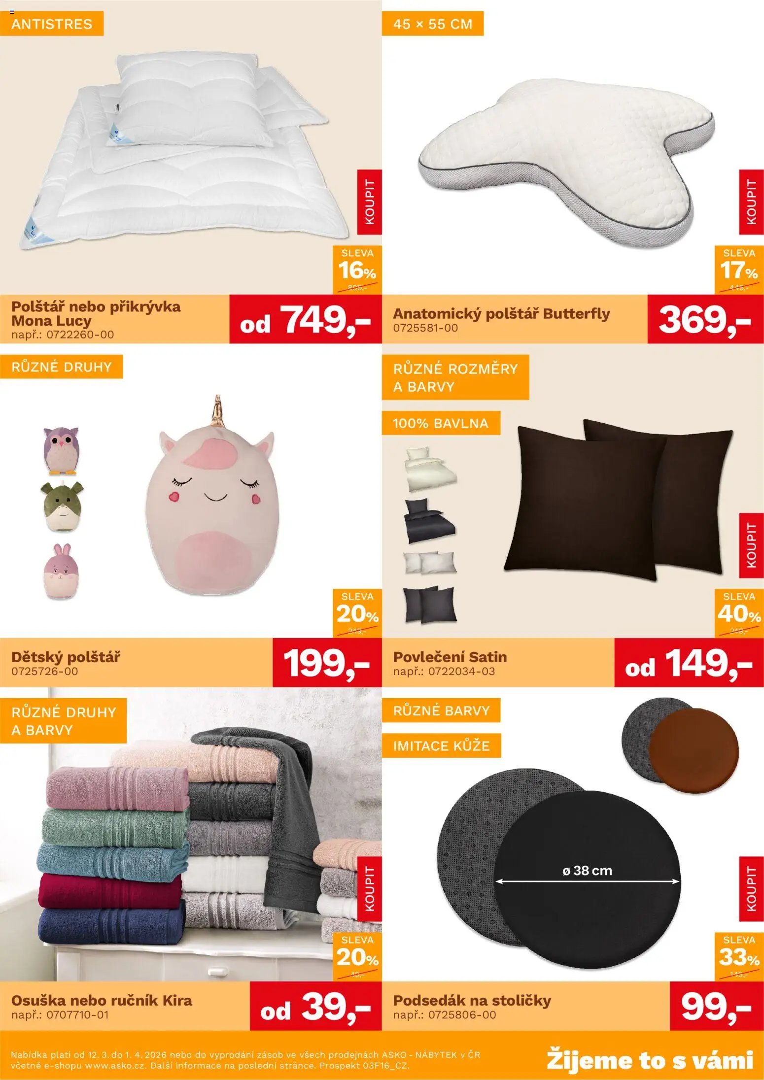 ASKO nábytek leták - Bytové doplňky od 12.03.2026 | Strana: 3 | Produkty: Ručník, Povlečení, Podsedák, Nábytek