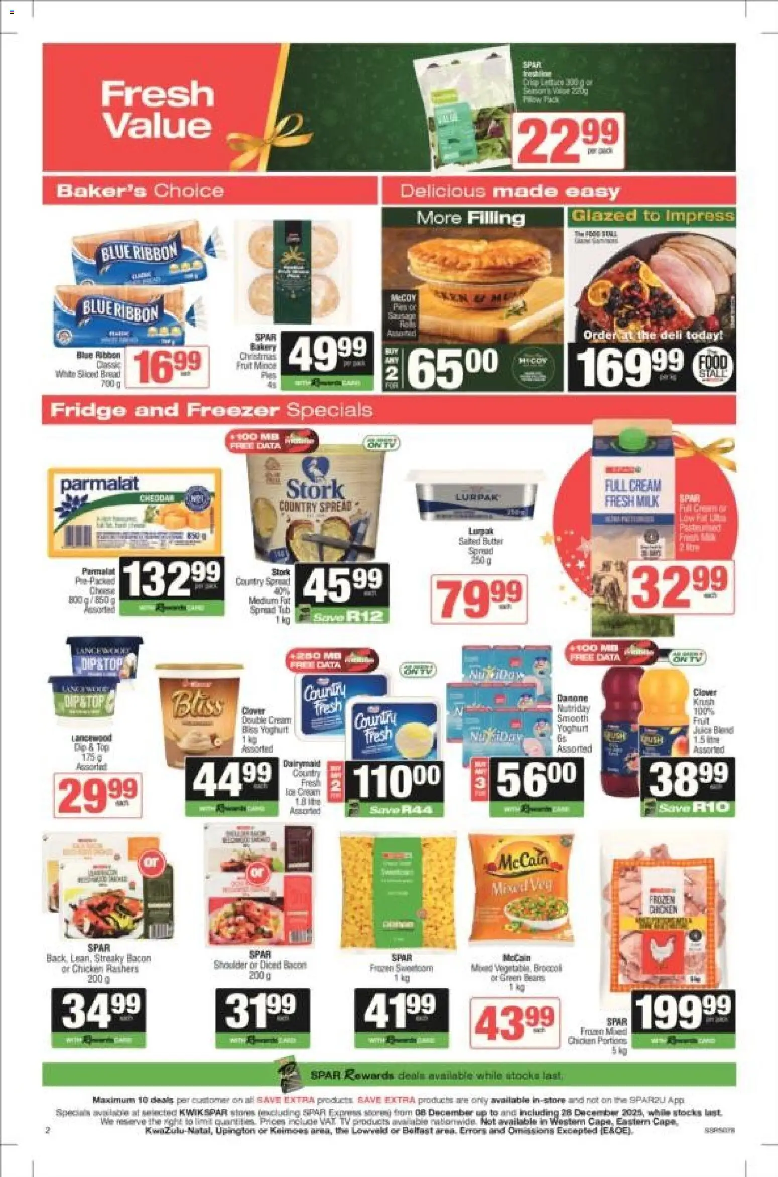 New KWIKSPAR catalogue – valid from 08.12.2025 | Page: 2 | Products: Data, Milk, Chicken, Bacon