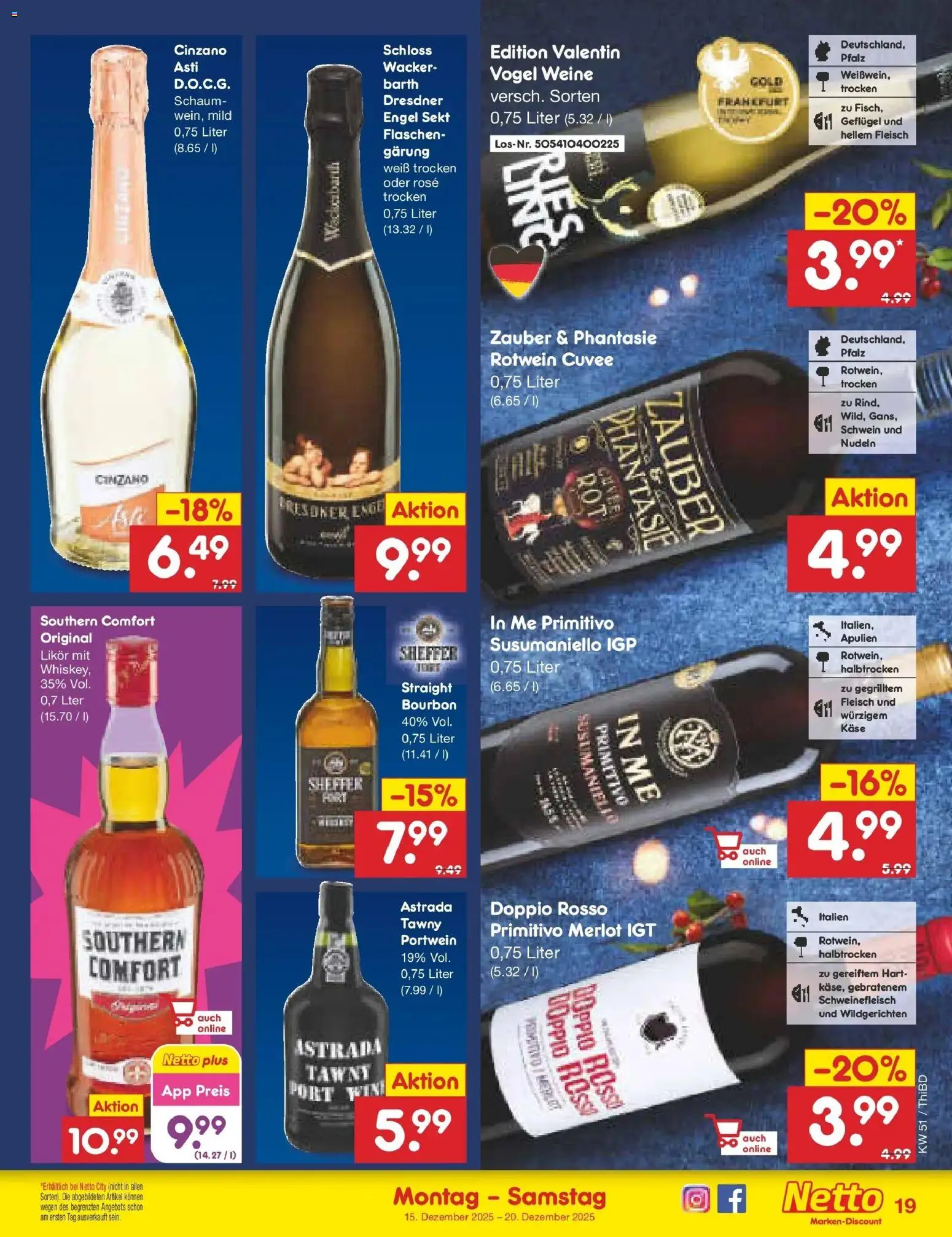 Netto Marken-Discount prospekt Thiendorf	 – gültig ab 15.12.2025 | Seite: 21 | Produkte: Rotwein, Schweinefleisch, Nudeln, Bourbon