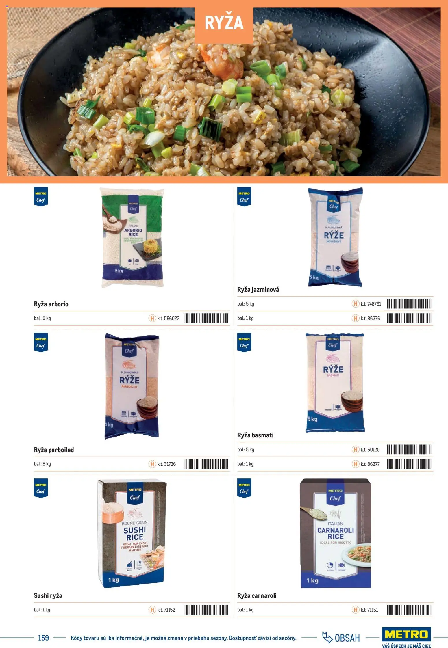 Nové Metro akcie – leták je platný od 01.01.2025 | Strana: 159 | Produkty: Ryža, Sushi