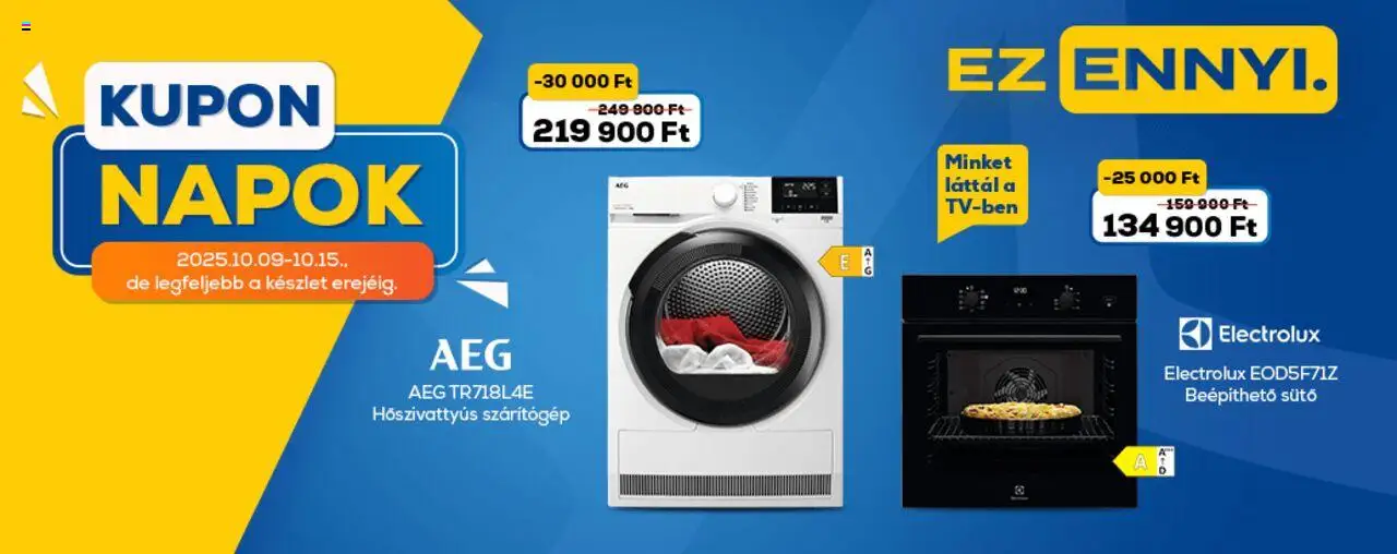 Euronics akciós ujság - amely érvényes a következő dátumtól: 09.10.2025 | Oldal: 5 | Termékek: Szárítógép, Sütő