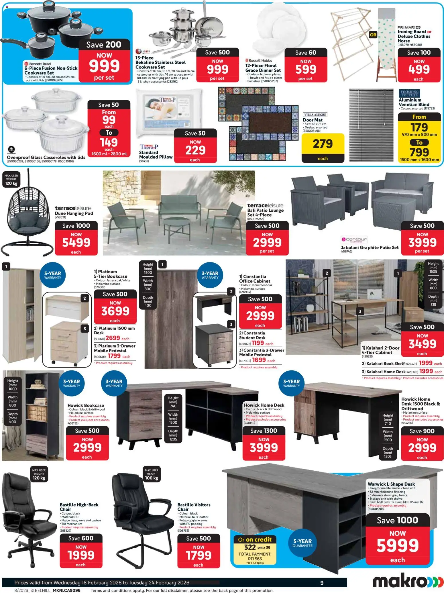 New Makro catalogue – valid from 18.02.2026 | Page: 9 | Products: Desk, Bookcase, Pillow, Pots