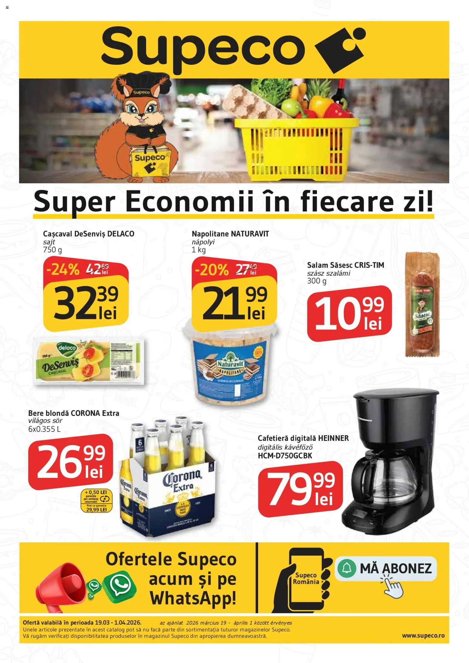 Noul catalog Supeco – valabil de la 19.03.2026 | Pagină: 1 | Produse: Light Kedi Konservesi, Cașcaval, Klozet koku giderici, Salam