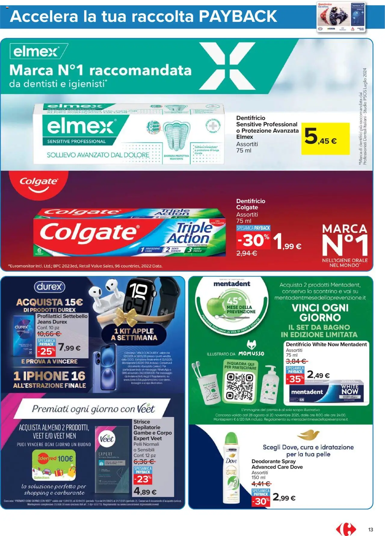 Volantino Carrefour del 20.10.2025 | Pagina: 13 | Prodotti: Iphone, Deodorante, Dentifricio, Profilattici