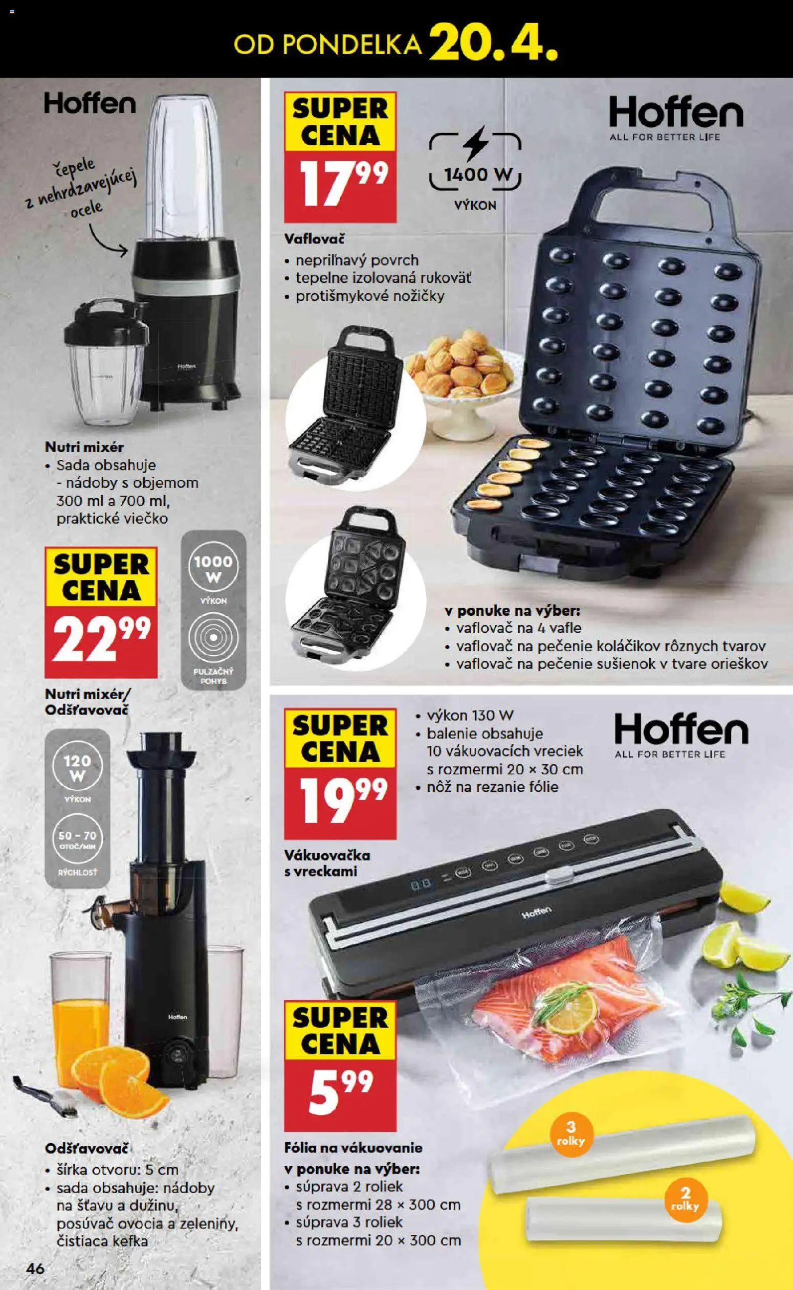 Nové Biedronka akcie – leták je platný od 16.04.2026 | Strana: 46 | Produkty: Mixér, Odšťavovač, Vákuovačka