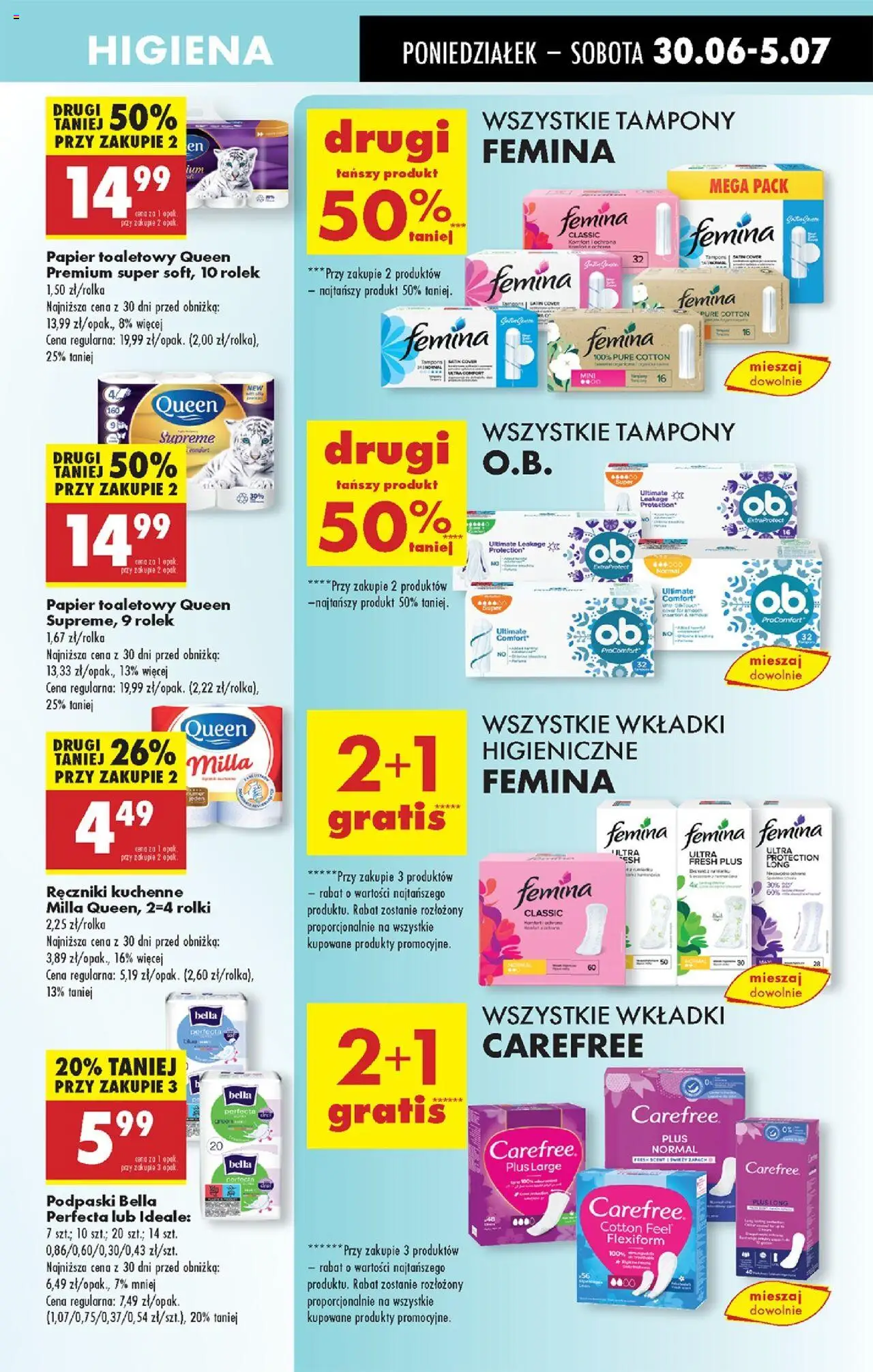 Biedronka gazetka od 30.06.2025 | Strona: 65 | Produkty: Ręczniki kuchenne, Podpaski bella, Podpaski, Wkładki higieniczne femina