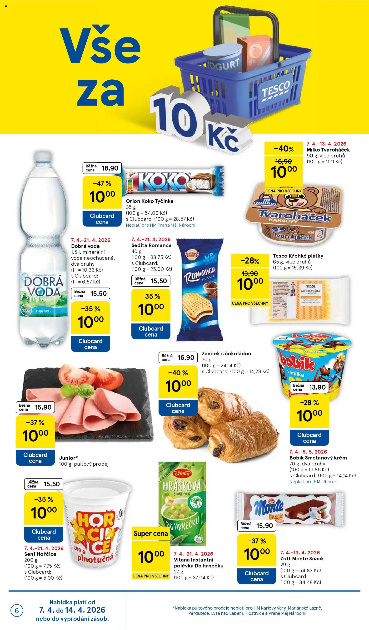 Tesco leták - Hypermarket od 07.04.2026 | Strana: 6 | Produkty: Hořčice, Tvaroháček, Minerální voda, Vana
