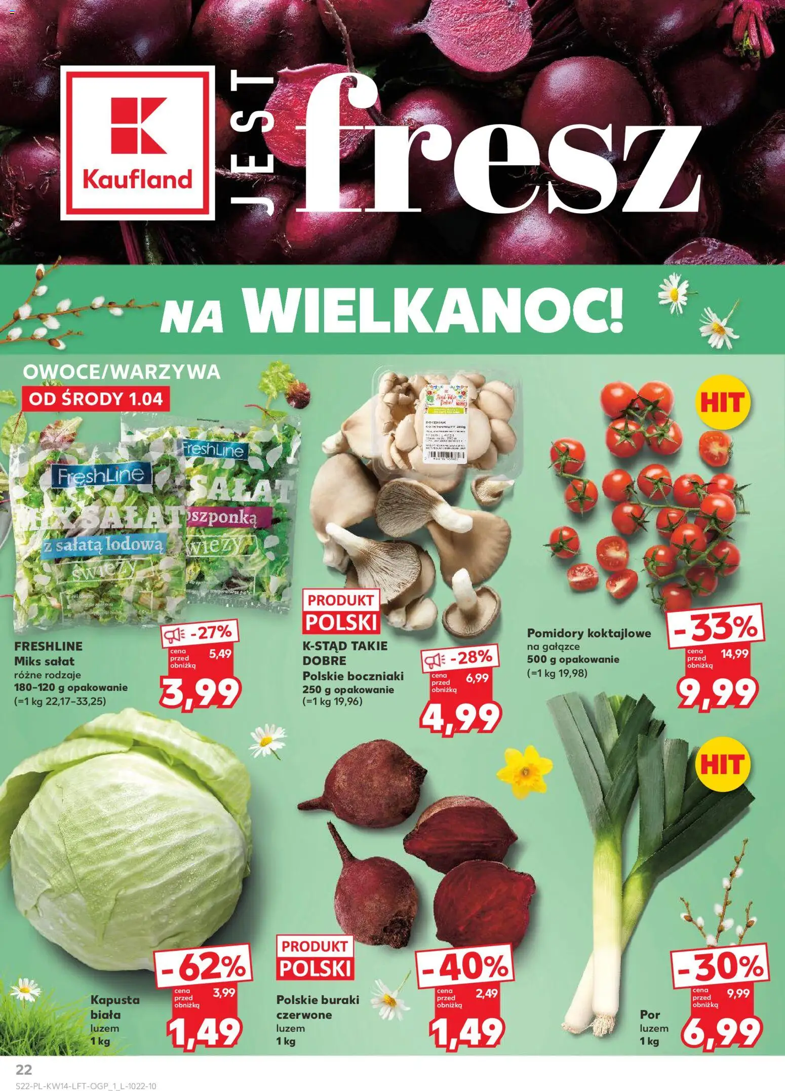 Kaufland gazetka od 01.04.2026 | Strona: 22 | Produkty: Kapusta, Buraki, Boczniaki, Pomidory