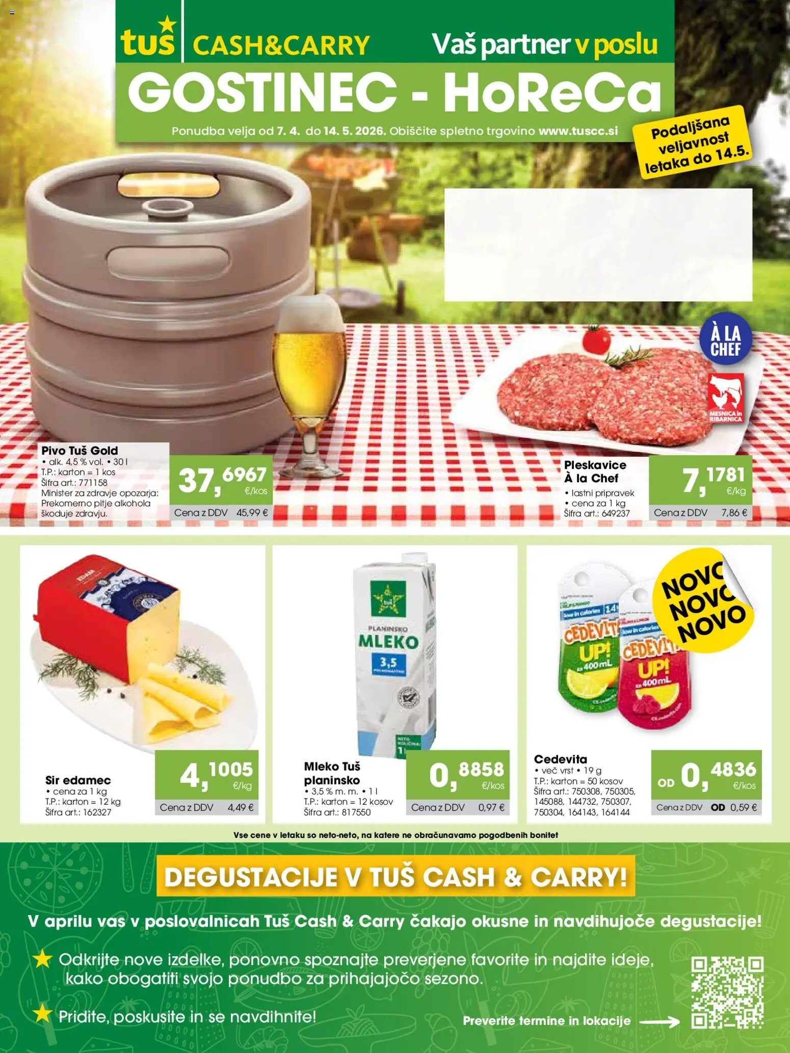 Novi Tuš katalog ponudbe – veljaven od 07.04.2026 | Stran: 1 | Izdelki: Pleskavice, Kos, Mleko, Sir