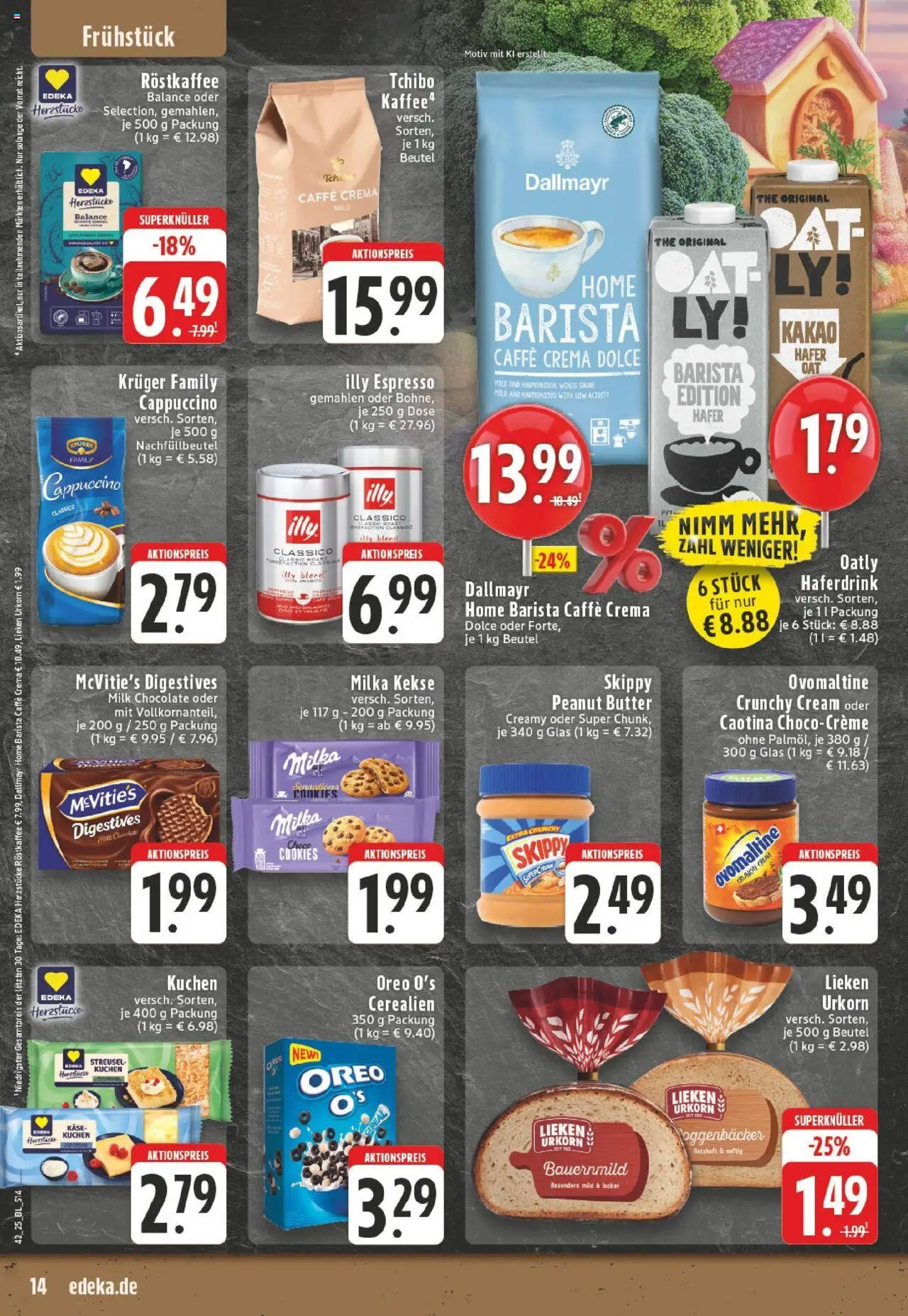 Edeka prospekt Lienen	 – gültig ab 13.10.2025 | Seite: 14 | Produkte: Käse, Milka, Haferdrink, Kuchen