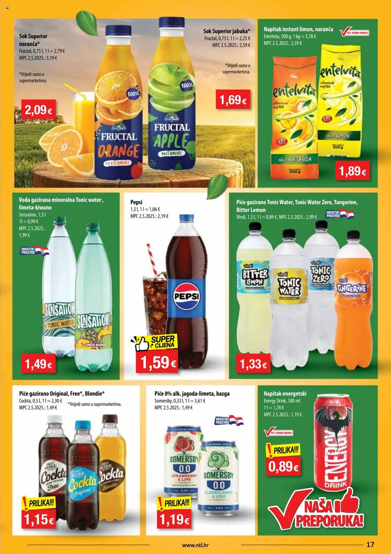 NTL katalog | vrijedi od 01.10.2025 | Stranica: 17 | Proizvodi: Sok, Voda, Tonic, Somersby