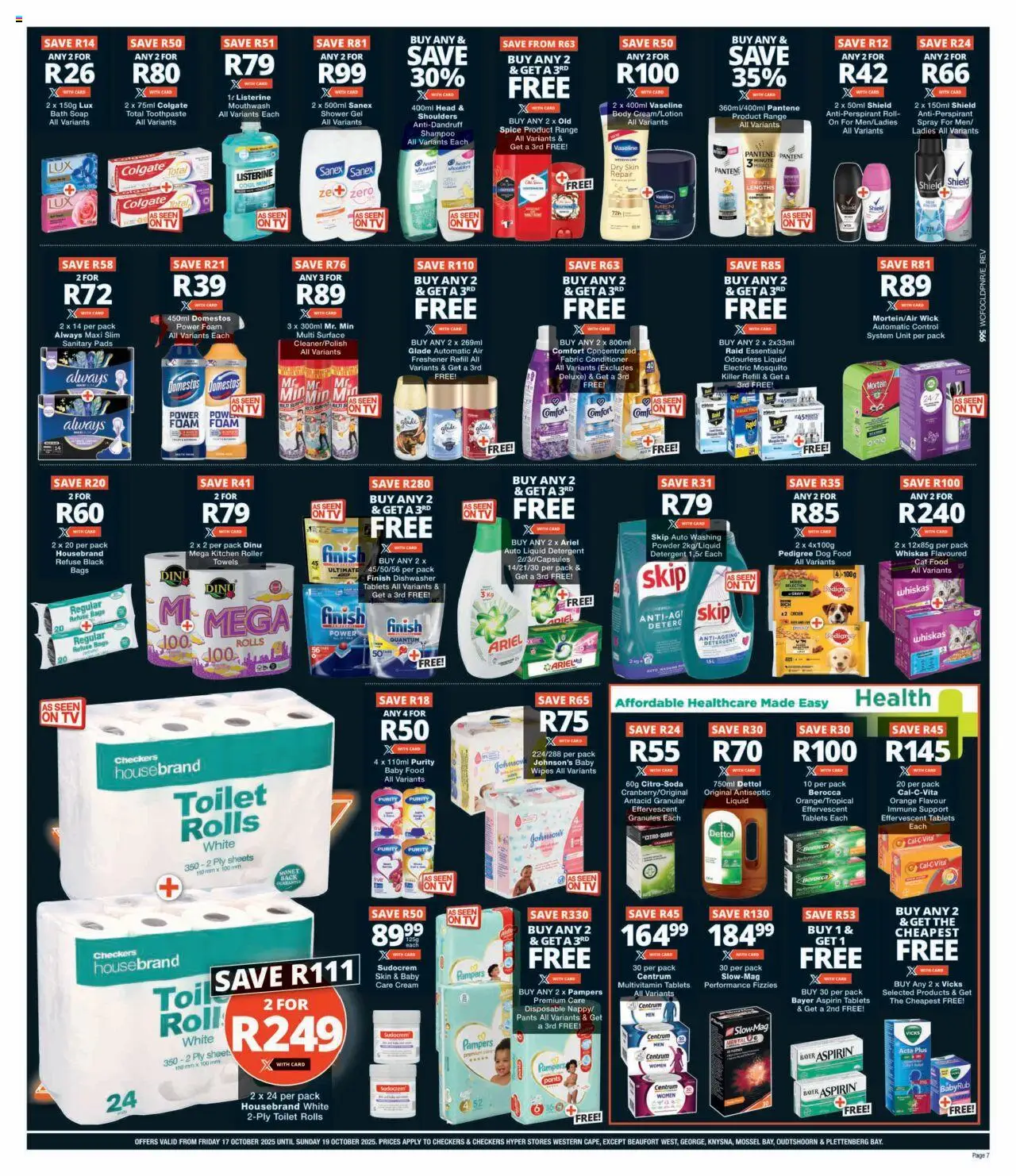 New Checkers catalogue – valid from 17.10.2025 | Page: 7 | Products: Shower, Pads, Shower gel, Dog food