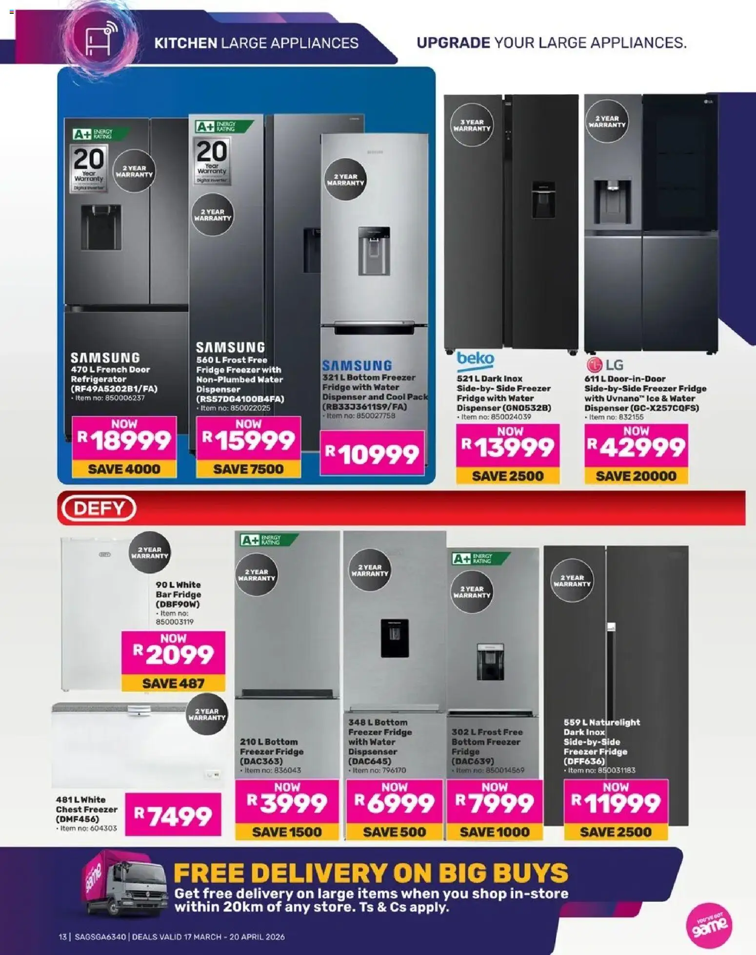 Game Catalogue valid from 17.03.2026 | Page: 13 | Products: Water, Freezer, Fridge, Game