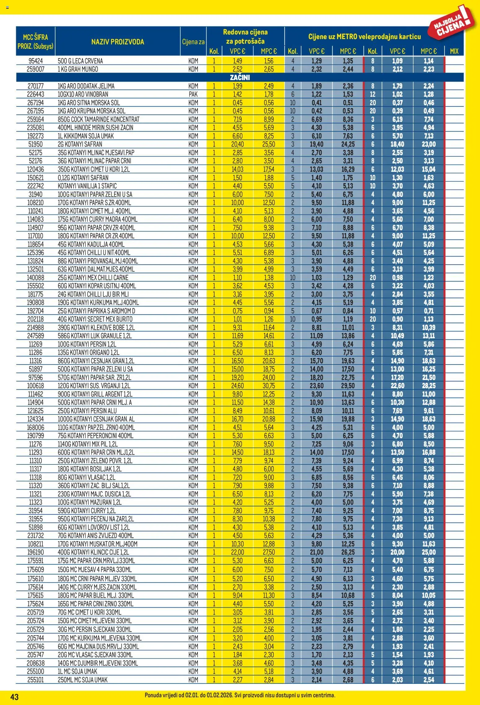 Metro katalog | vrijedi od 02.01.2026 | Stranica: 43 | Proizvodi: Grah, Paprika, Začini, Curry