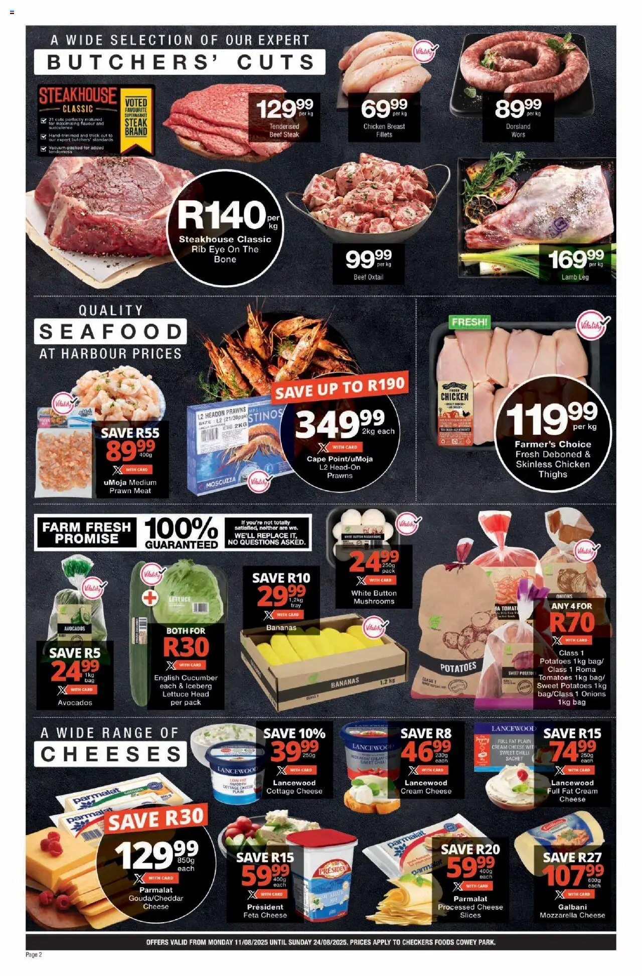 Checkers KwaZulu-Natal - Foods Cowey Park August Mid-Month Promotion │ valid from 11.08.2025 | Page: 2 | Products: Steak, Chicken, Potatoes, Máscara de pestañas
