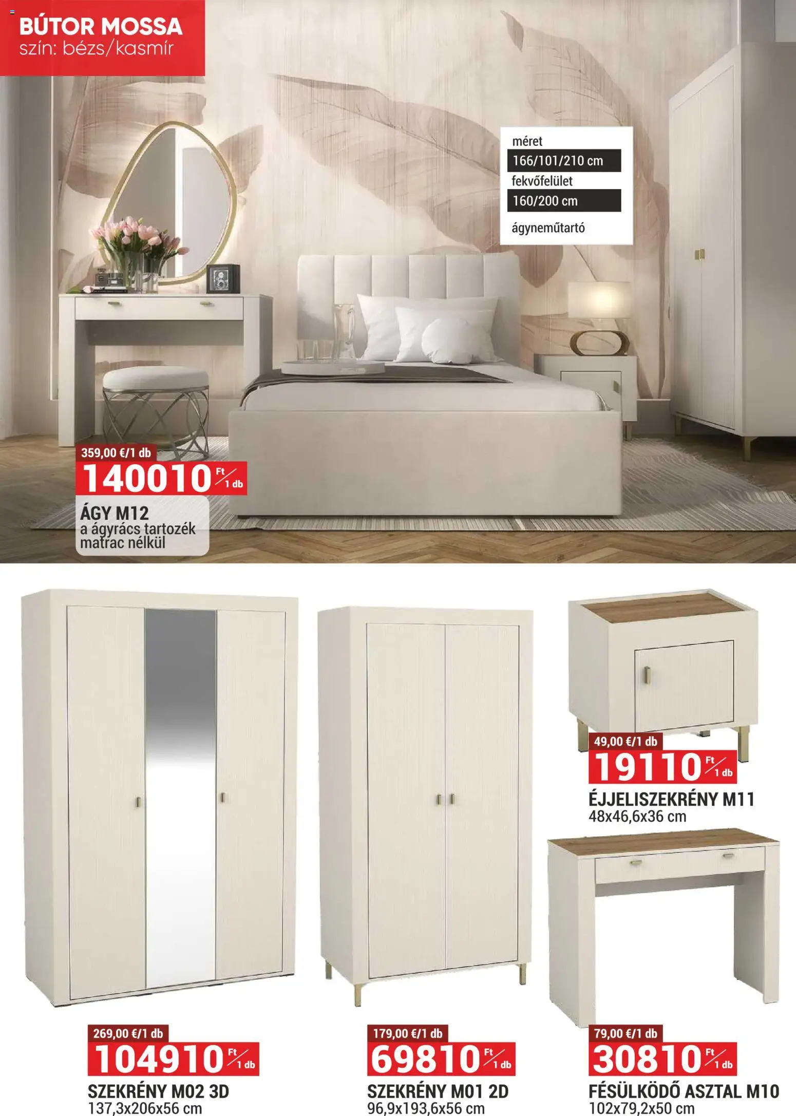 Merkury Market akciós ujság - amely érvényes a következő dátumtól: 01.04.2026 | Oldal: 21 | Termékek: Fésülködő asztal, Ágy, Éjjeliszekrény, Ágyrács