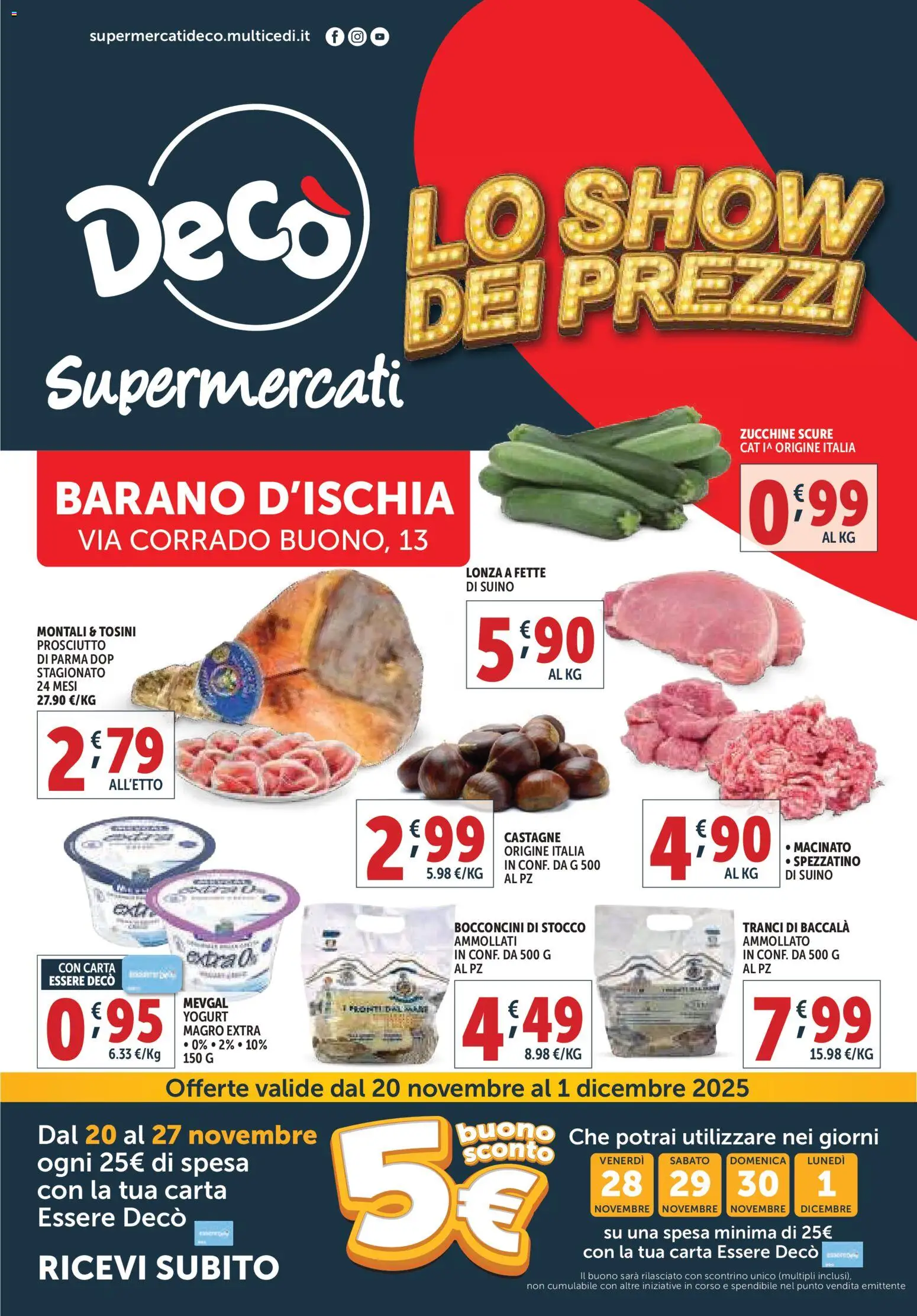 Volantino Decò del 20.11.2025 | Pagina: 1 | Prodotti: Yogurt, Suino, Zucchine, Macinato