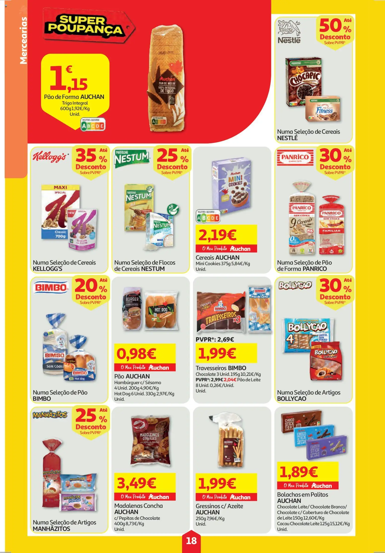 Auchan folheto │ válido de 19.02.2026 | Página: 18 | Produtos: Manhãzitos, Leite, Pão, Flocos