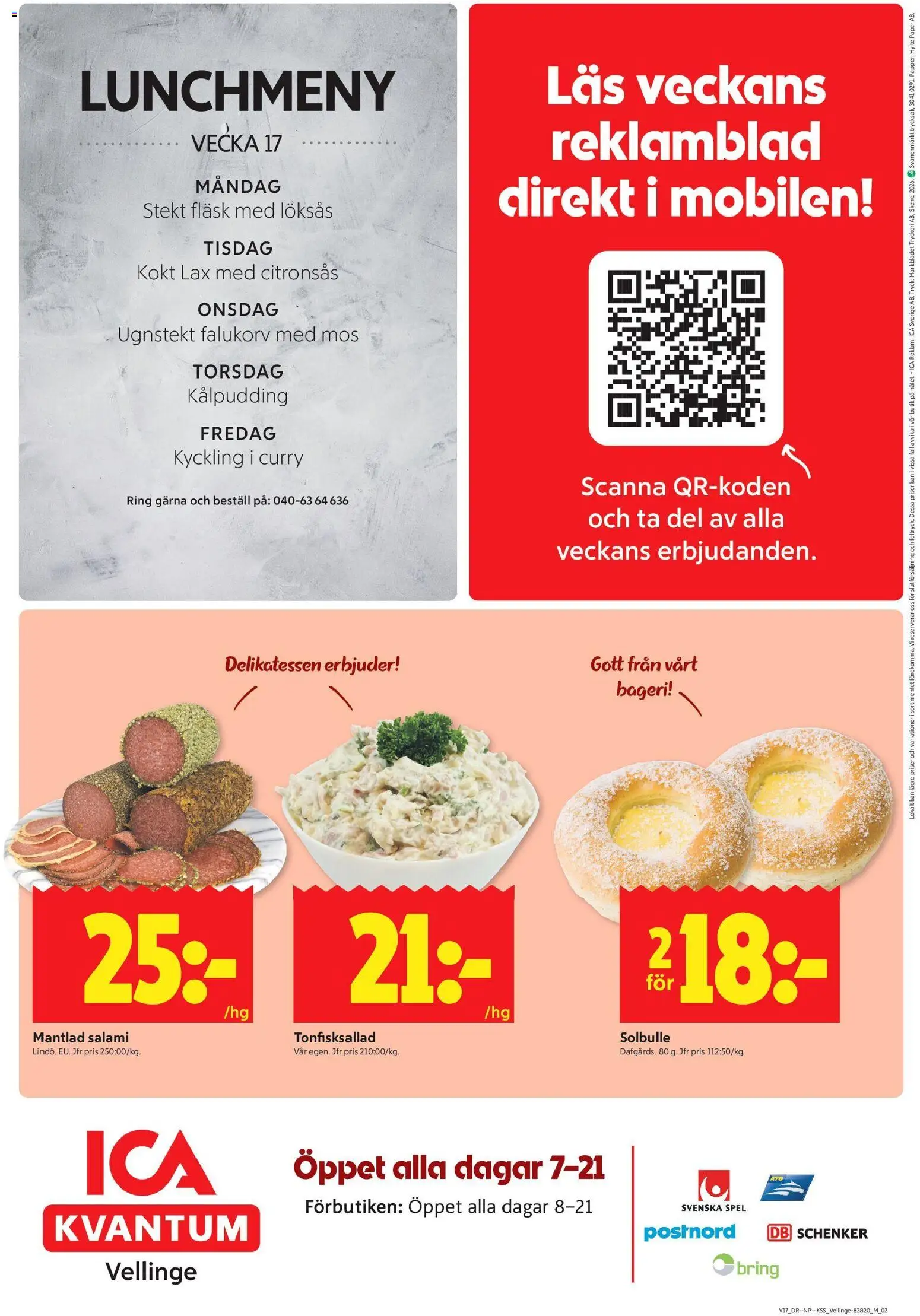 ICA Kvantum reklamblad aktuell från 20.04.2026 | Sida: 12 | Produkter: Bageri, Falukorv, Lax, Spel