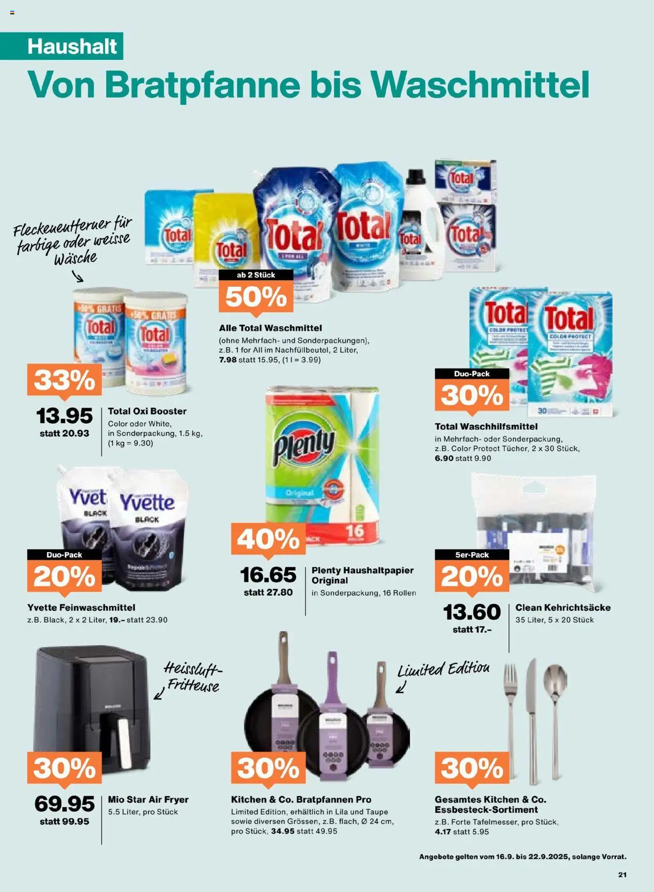 Migros Aktionen – gültig ab 16.09.2025 | Seite: 21 | Produkte: Waschmittel, Fleckenentferner, Fritteuse