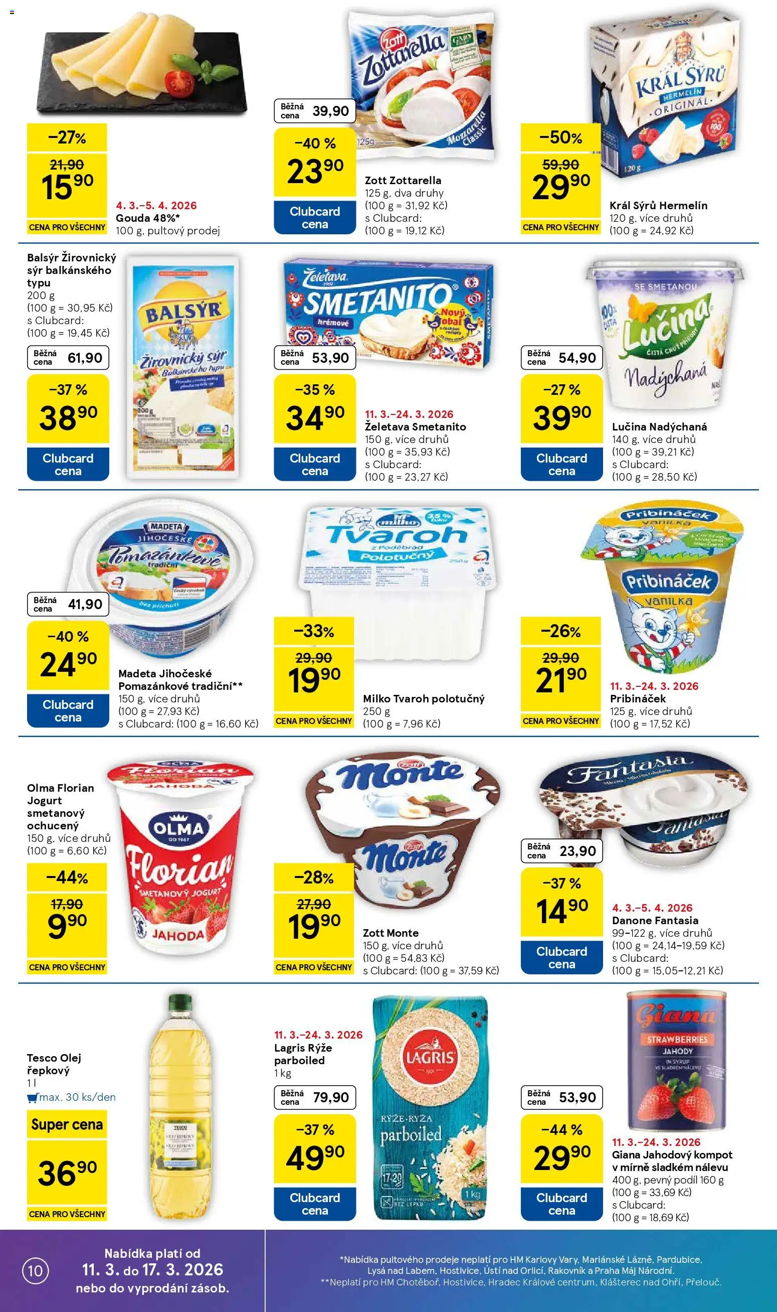 Tesco leták - Hypermarket od 11.03.2026 | Strana: 10 | Produkty: Kompot, Pribináček, Hermelín, Mozzarella