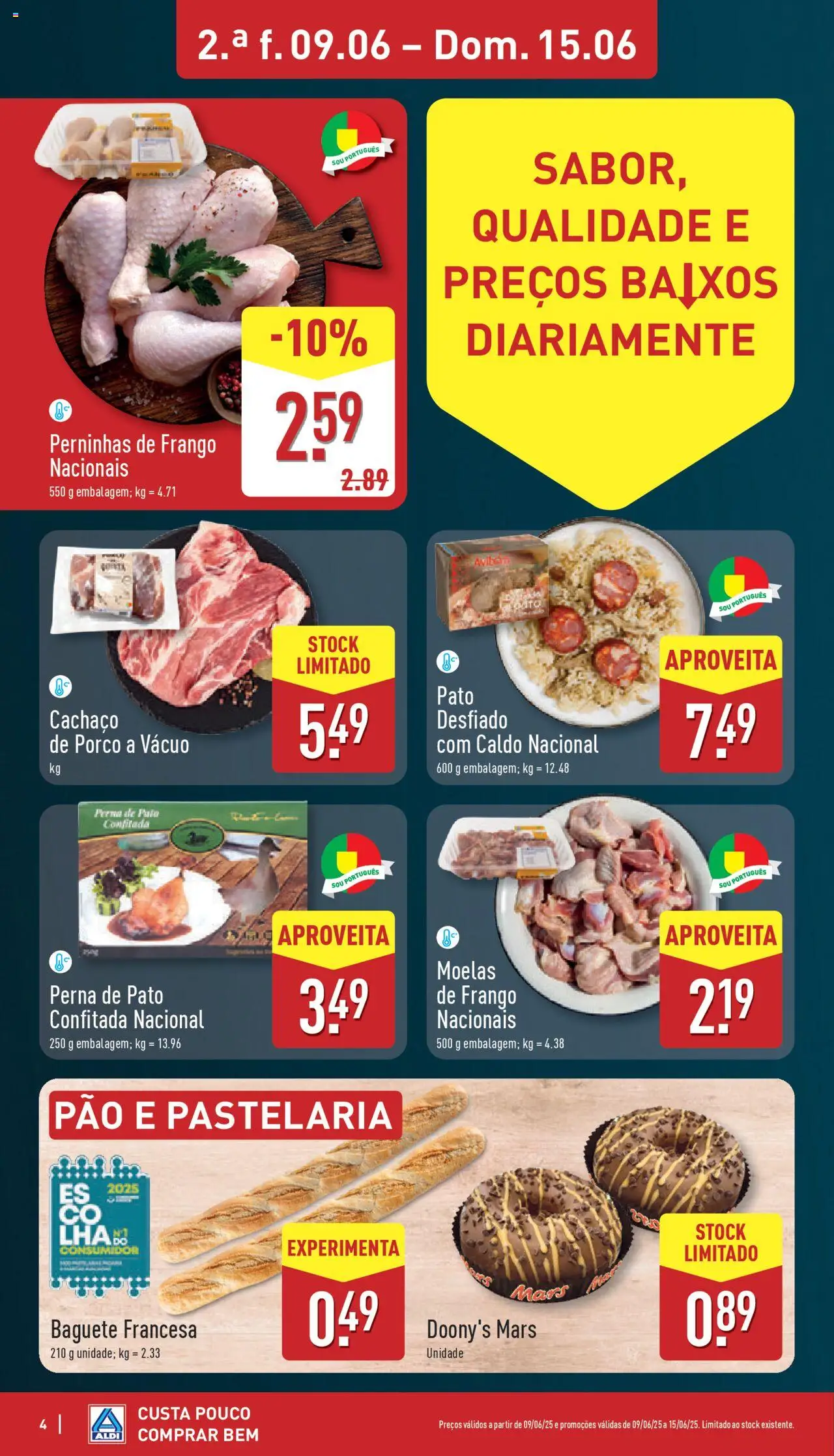 Aldi folheto │ válido de 09.06.2025 | Página: 4 | Produtos: Frango, Pão, Moelas