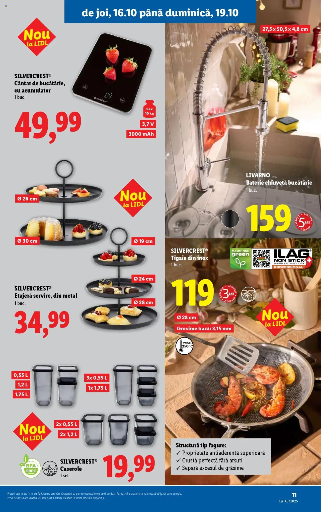 Noul catalog Lidl – valabil de la 13.10.2025 | Pagină: 11 | Produse: Tigaie, Caserole, Cântar, Etajeră