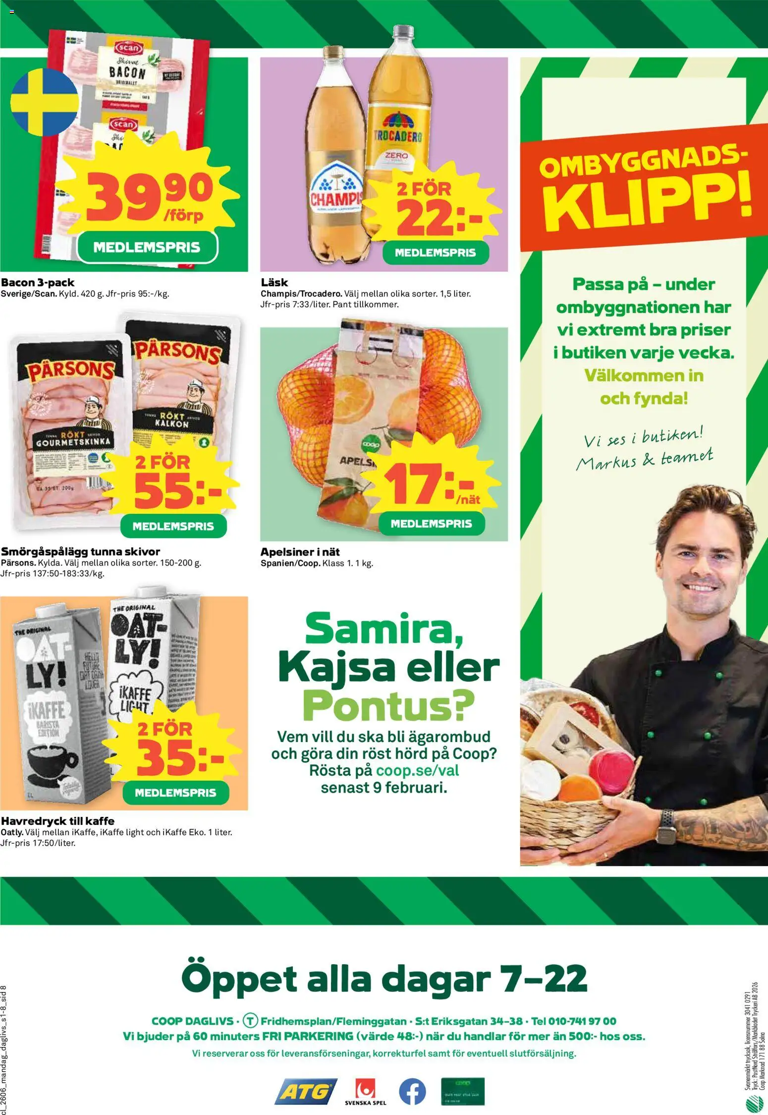Coop Daglivs reklamblad aktuell från 02.02.2026 | Sida: 8 | Produkter: Bacon, Smörgåspålägg, Kaffe, Kalkon