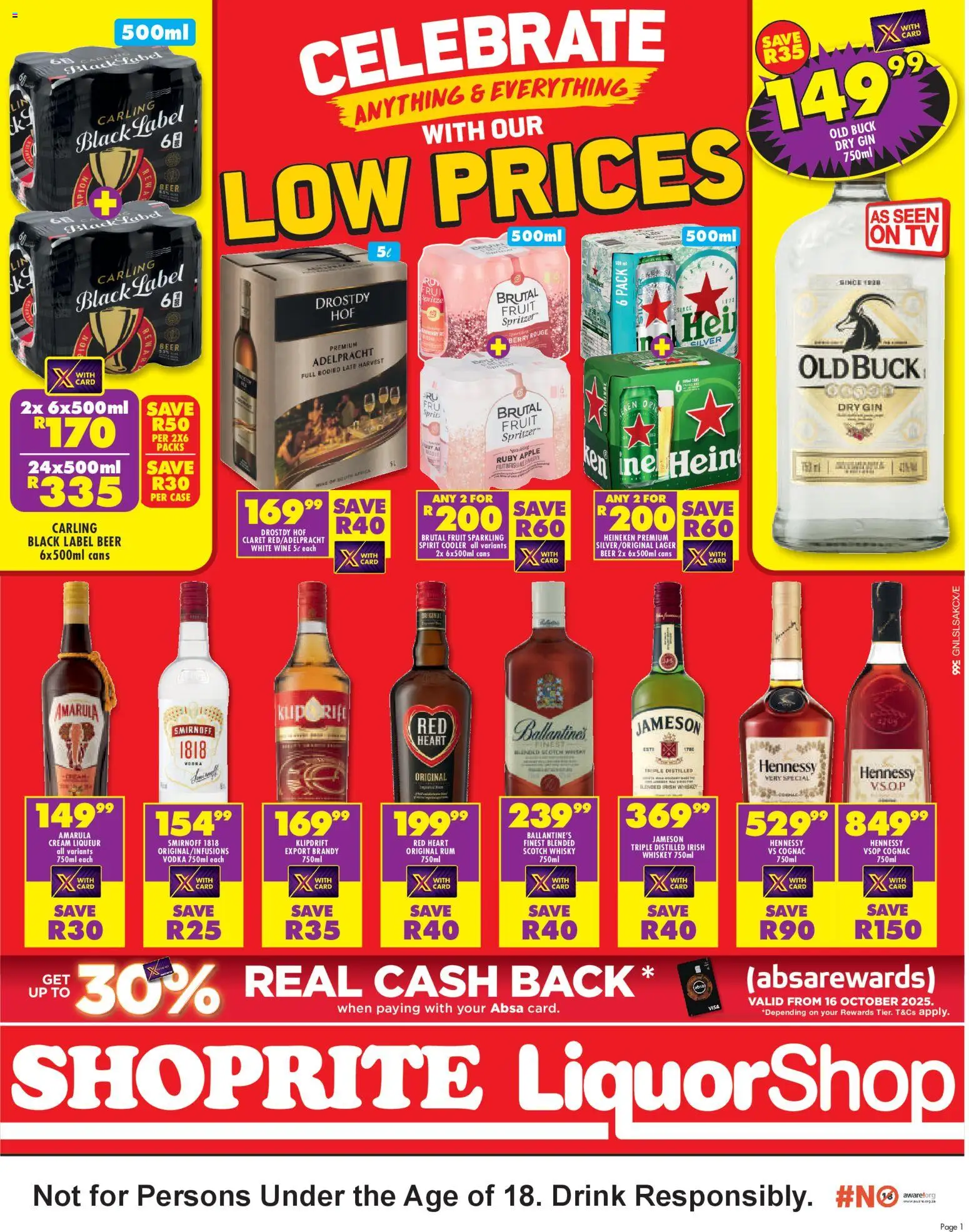 New Shoprite catalogue – valid from 24.10.2025 | Page: 1 | Products: Case, Brush, Vodka, Whiskey