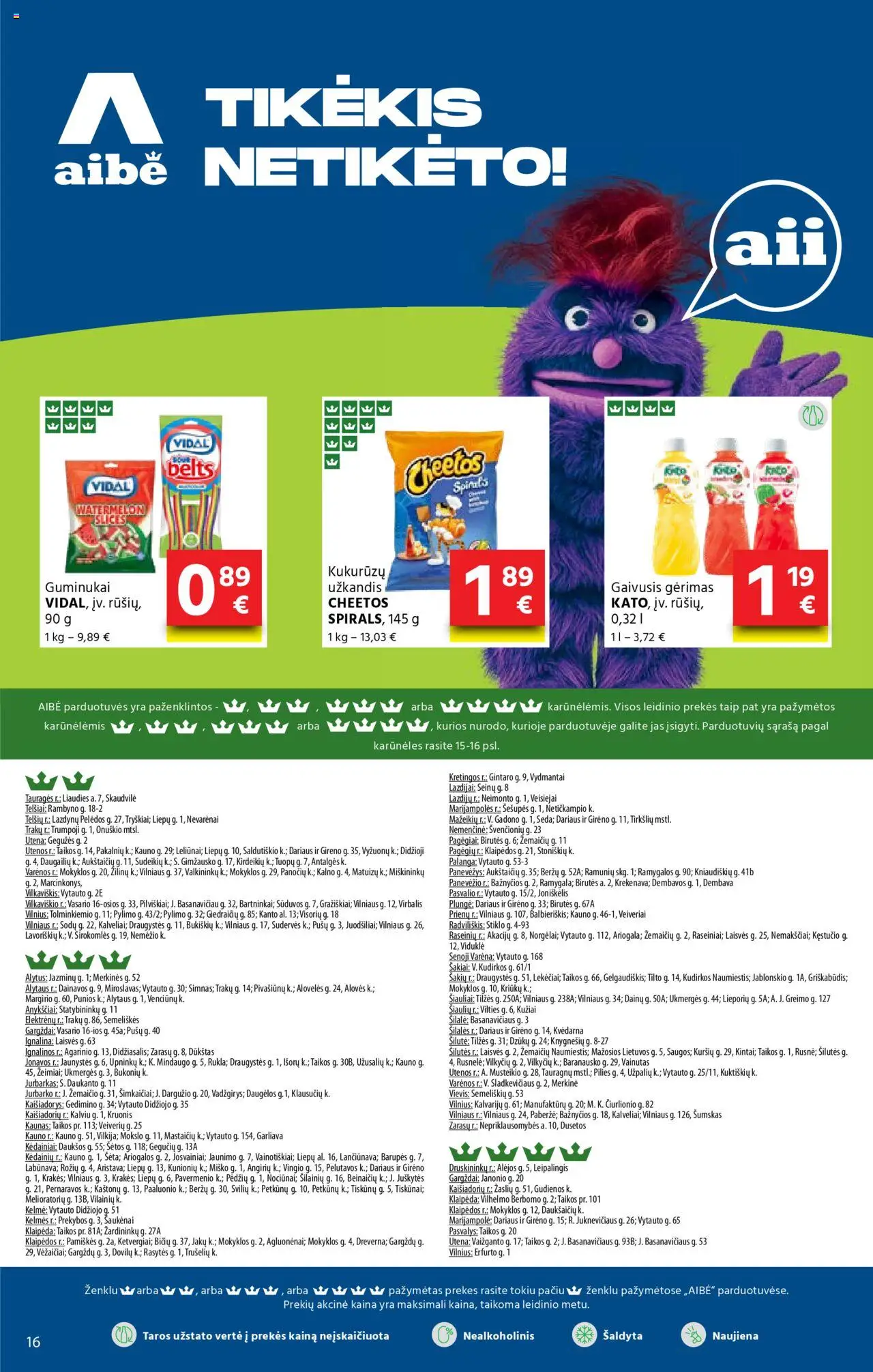 AIBE leidinys│galioja nuo 07.08.2025 | Puslapis: 16 | Prekių: Gaivusis gėrimas, Guminukai