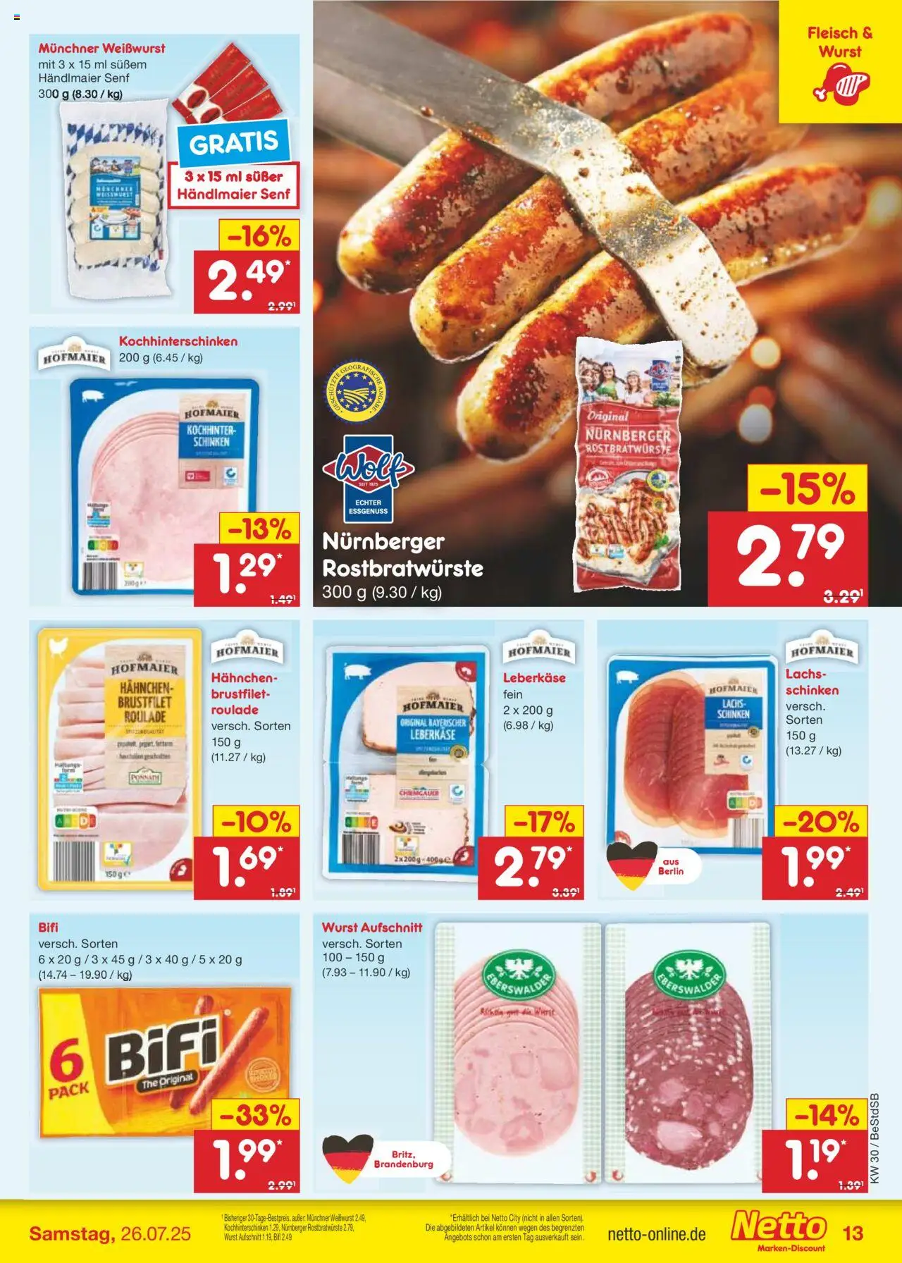 Netto Marken-Discount Prospekt 	 - gültig ab dem 21.07.2025 | Seite: 17 | Produkte: Hahnchen, Lachs, Wurst, Fleisch