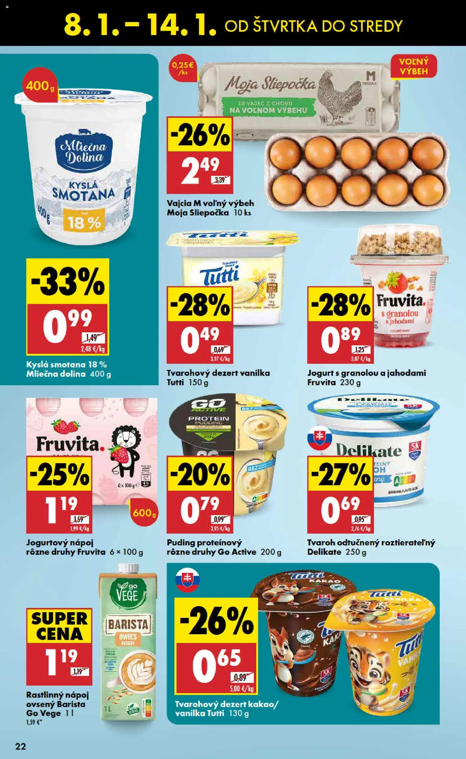 Nové Biedronka akcie – leták je platný od 08.01.2026 | Strana: 22 | Produkty: Vajcia, Barista, Smotana, Puding