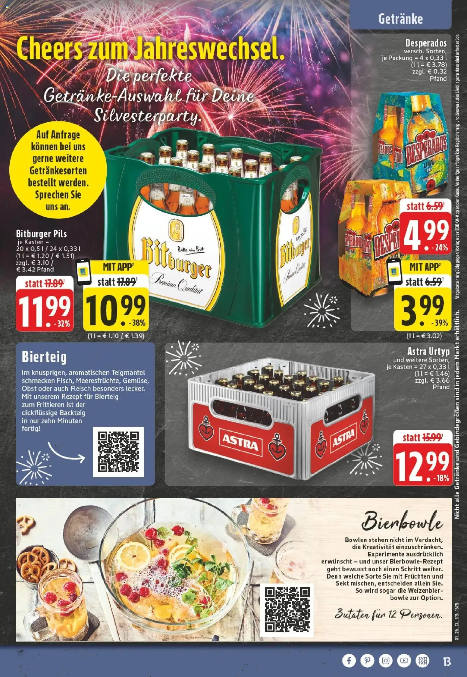 Edeka prospekt Witten-Herbede	 – gültig ab 28.12.2025 | Seite: 13 | Produkte: Bitburger, Burger, Astra, Obst