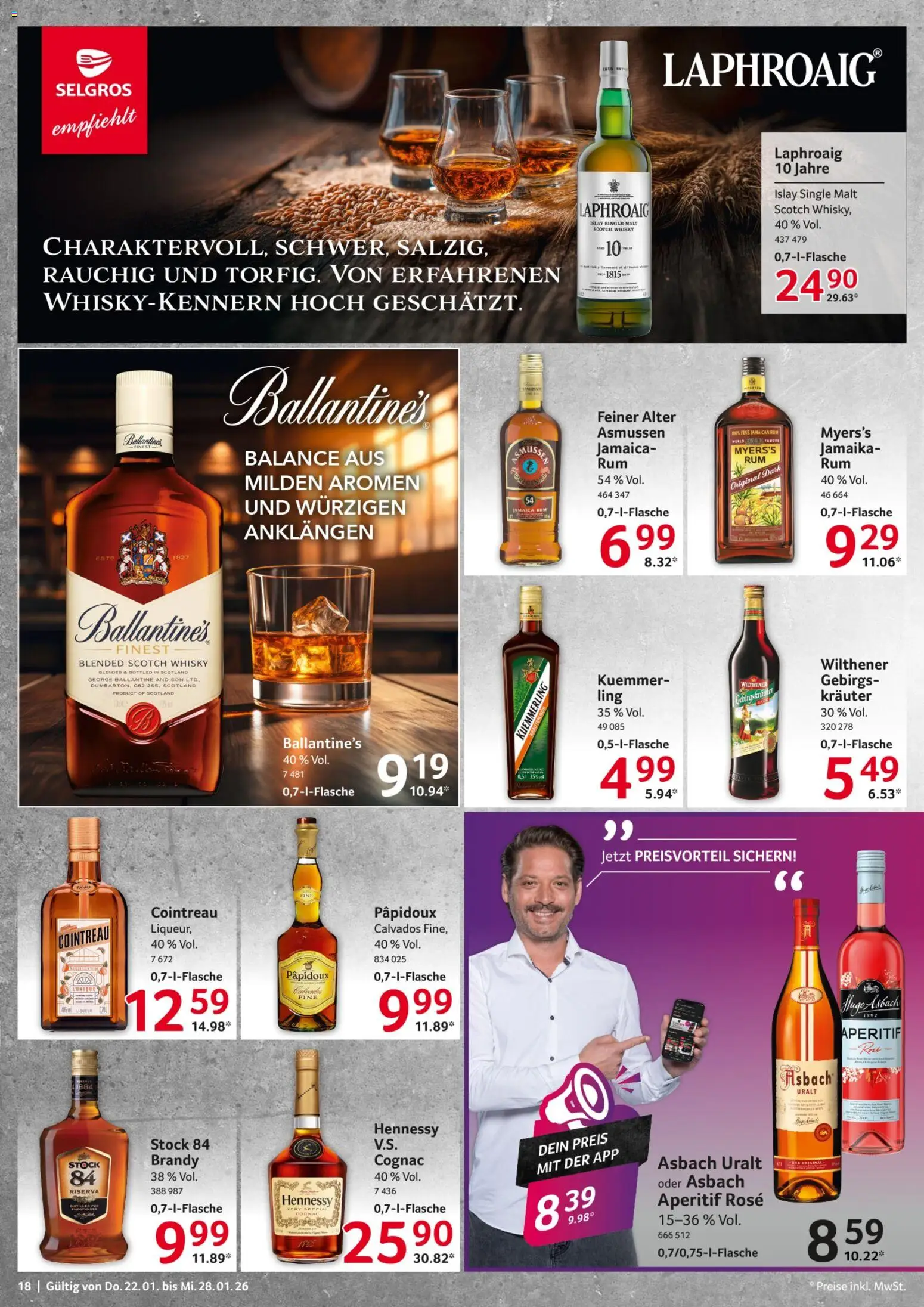 Selgros Prospekt 	 – gültig ab 22.01.2026 | Seite: 18 | Produkte: Wilthener, Kuemmerling, Hugo, Asbach
