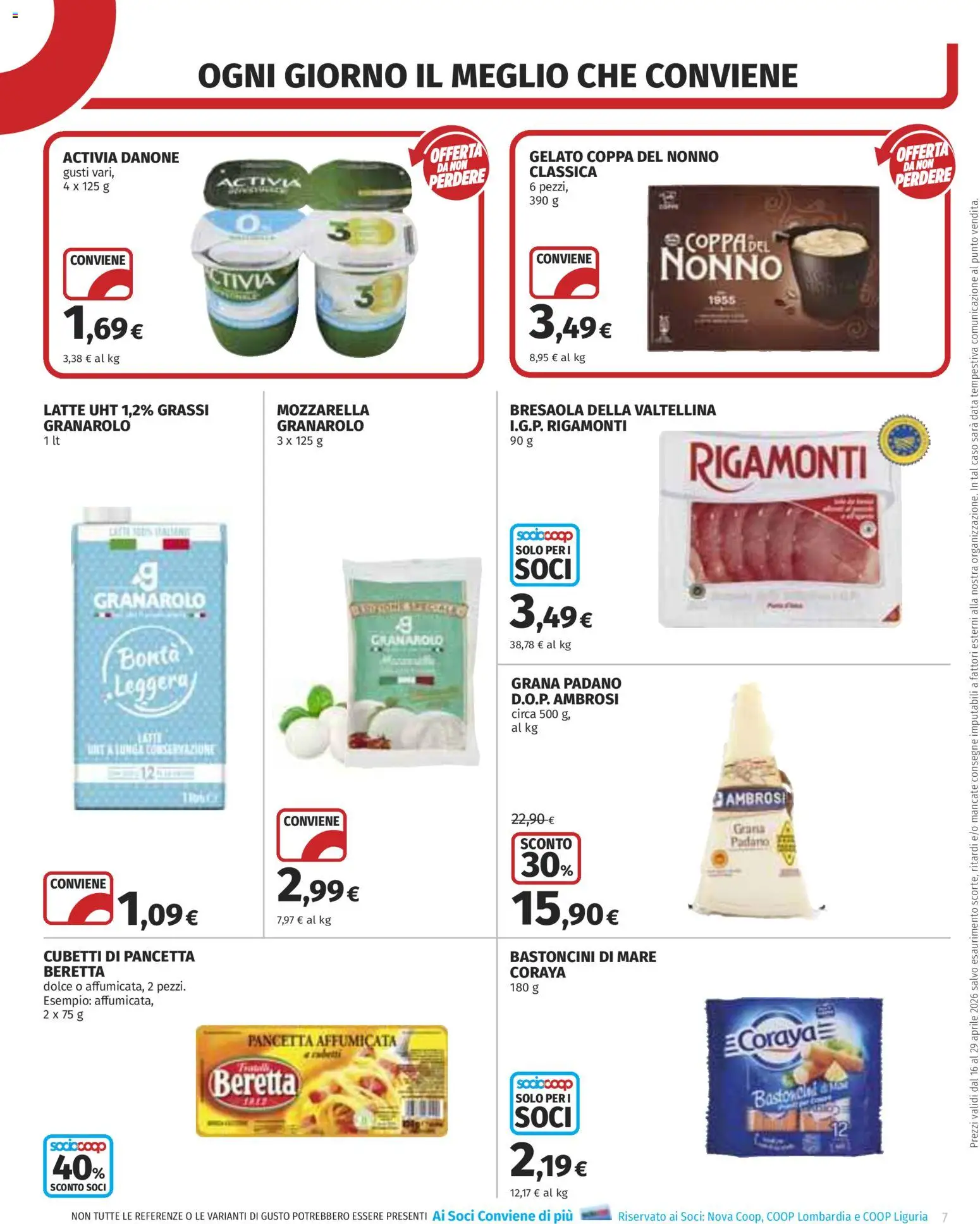Volantino COOP del 16.04.2026 | Pagina: 7 | Prodotti: Bresaola, Gelato, Mozzarella, Grana Padano