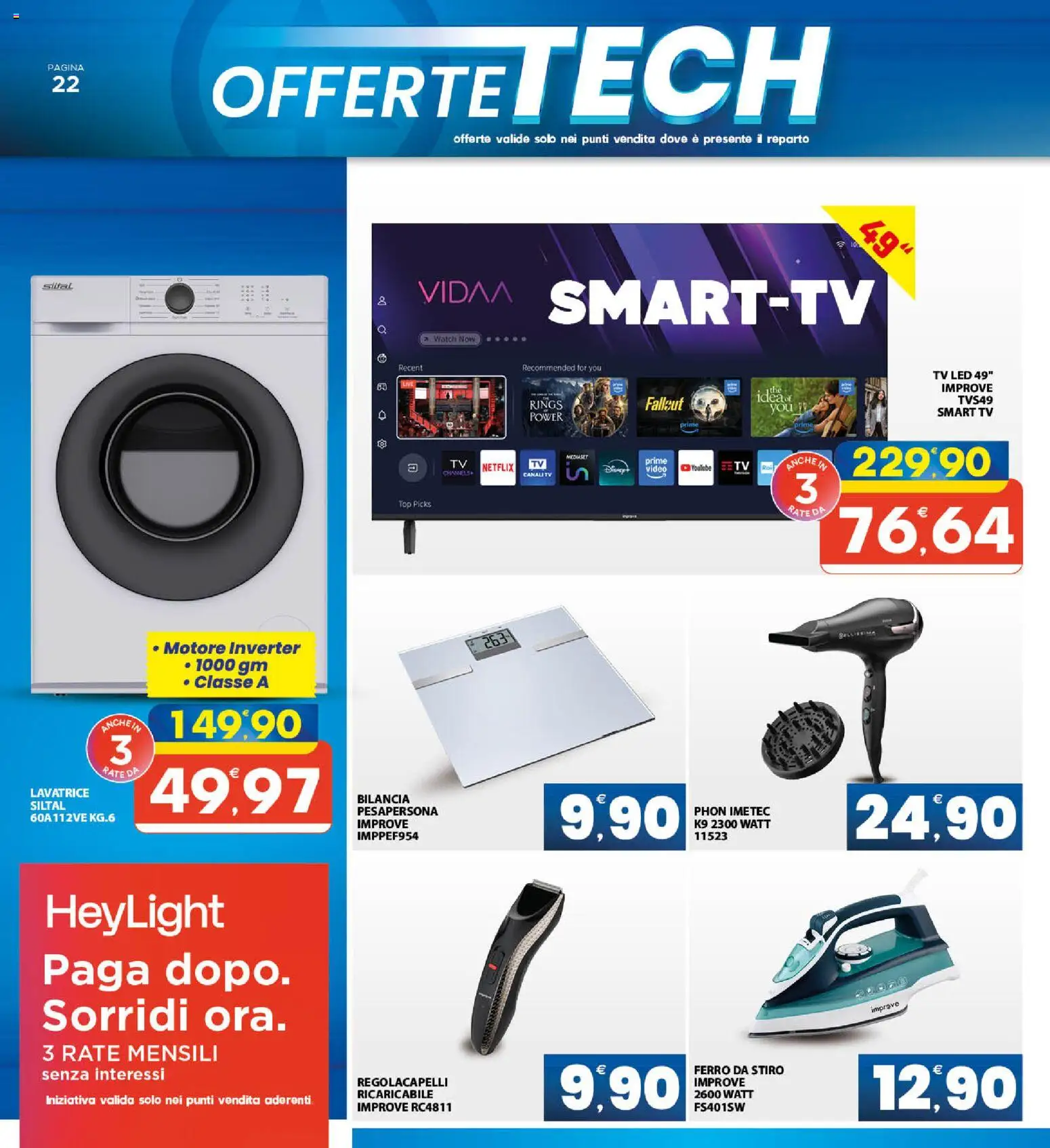 Volantino Eurospar del 07.04.2026 | Pagina: 22 | Prodotti: Lavatrice, TV, Video, Bilancia