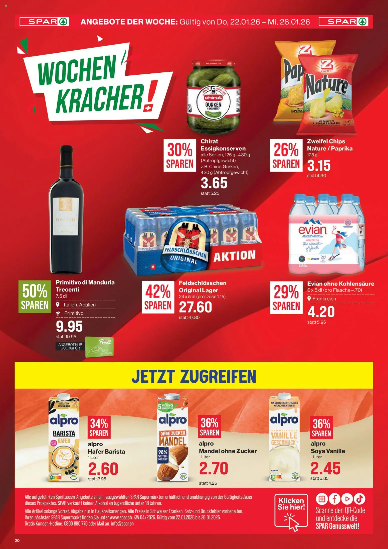 SPAR - SPAR Handels AG – gültig ab 22.01.2026 | Seite: 20 | Produkte: Rapsöl, Chips, Gurken, Zucker